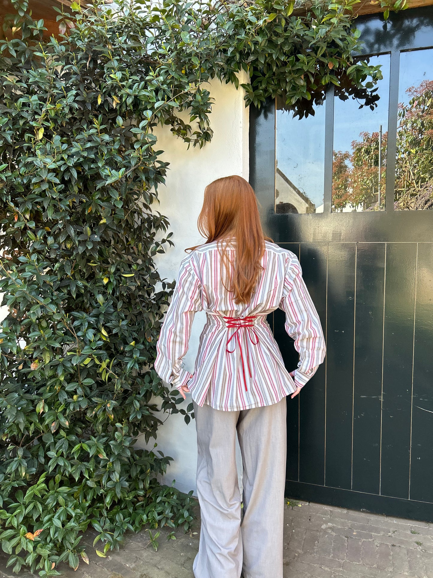 Reworked Blouse With An Adjustable Tight Waist Striped Multi Color