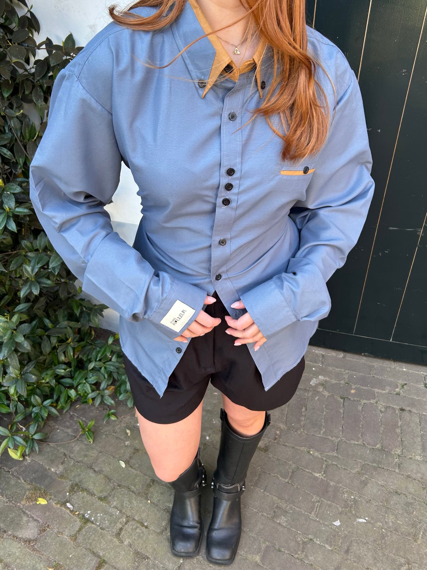 Reworked Blouse With An Adjustable Tight Waist Grey/Blue
