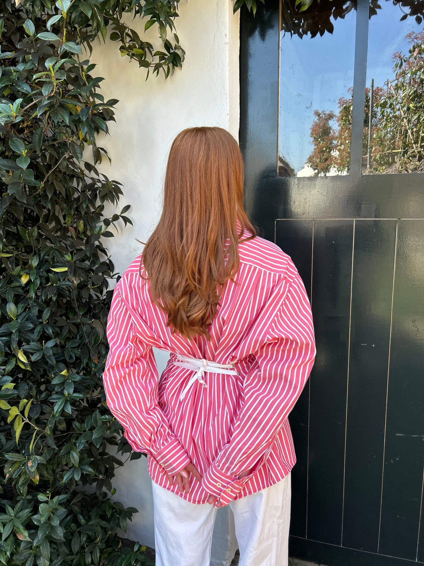 Reworked Blouse With An Adjustable Tight Waist Striped Red