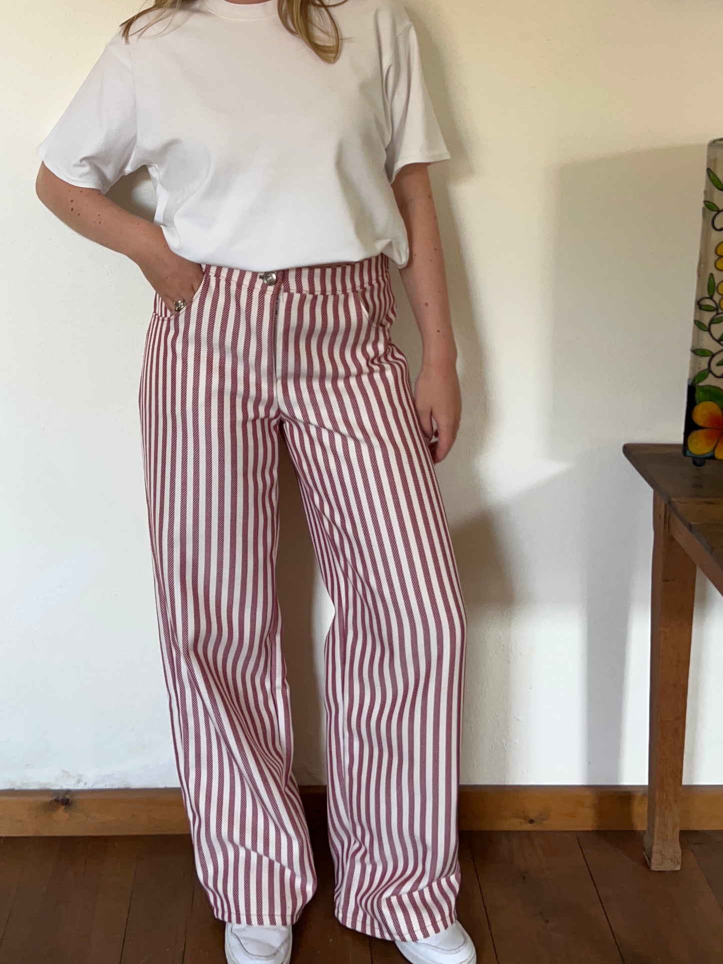 Striped Pants White And Red