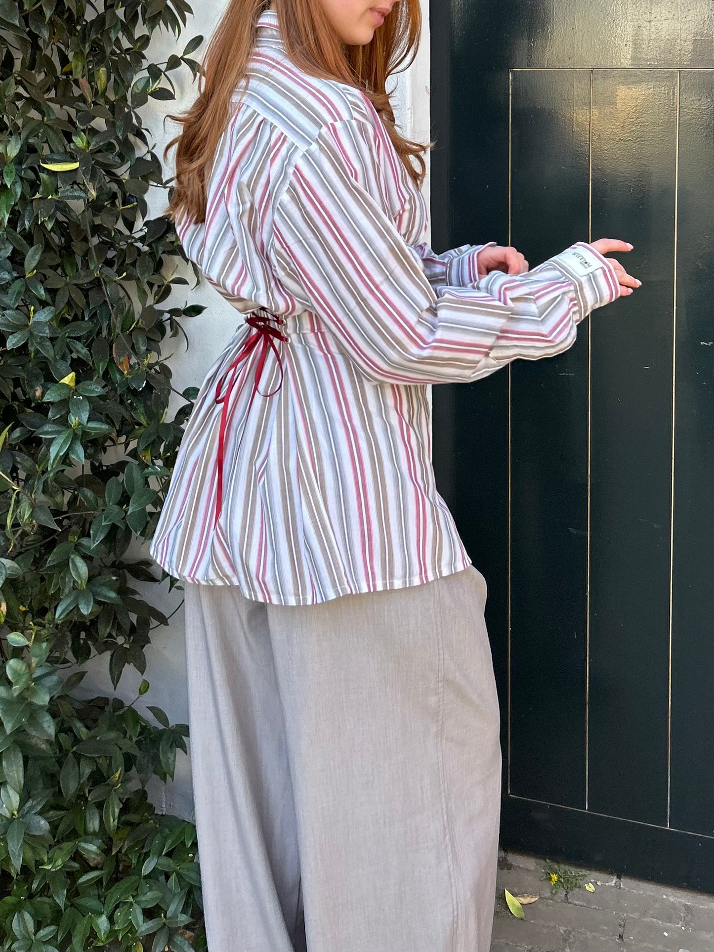 Reworked Blouse With An Adjustable Tight Waist Striped Multi Color