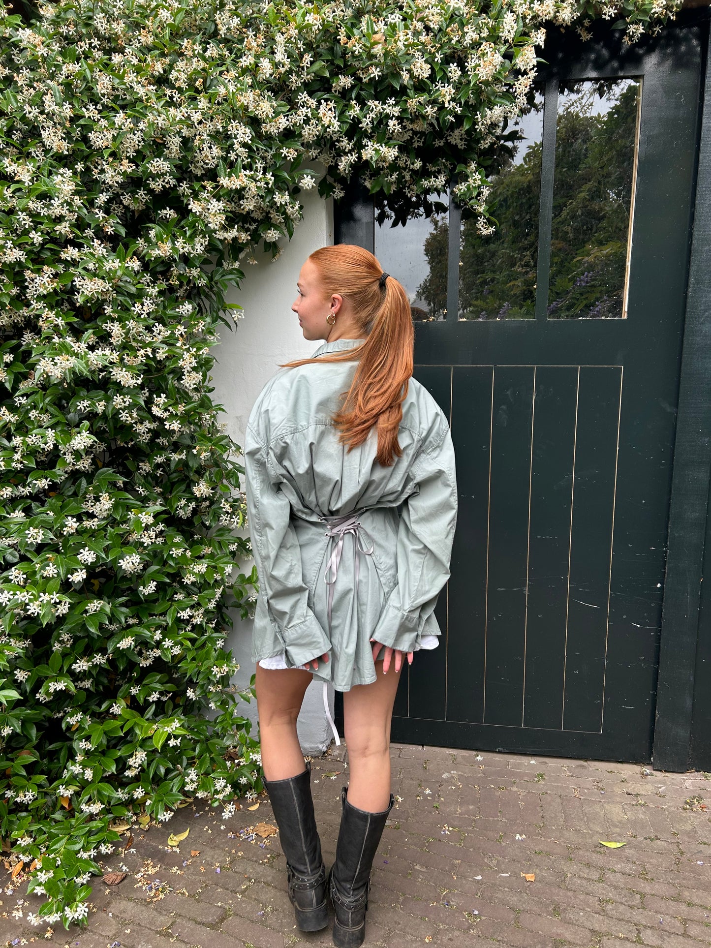 Reworked Blouse With An Adjustable Tight Waist Light Green