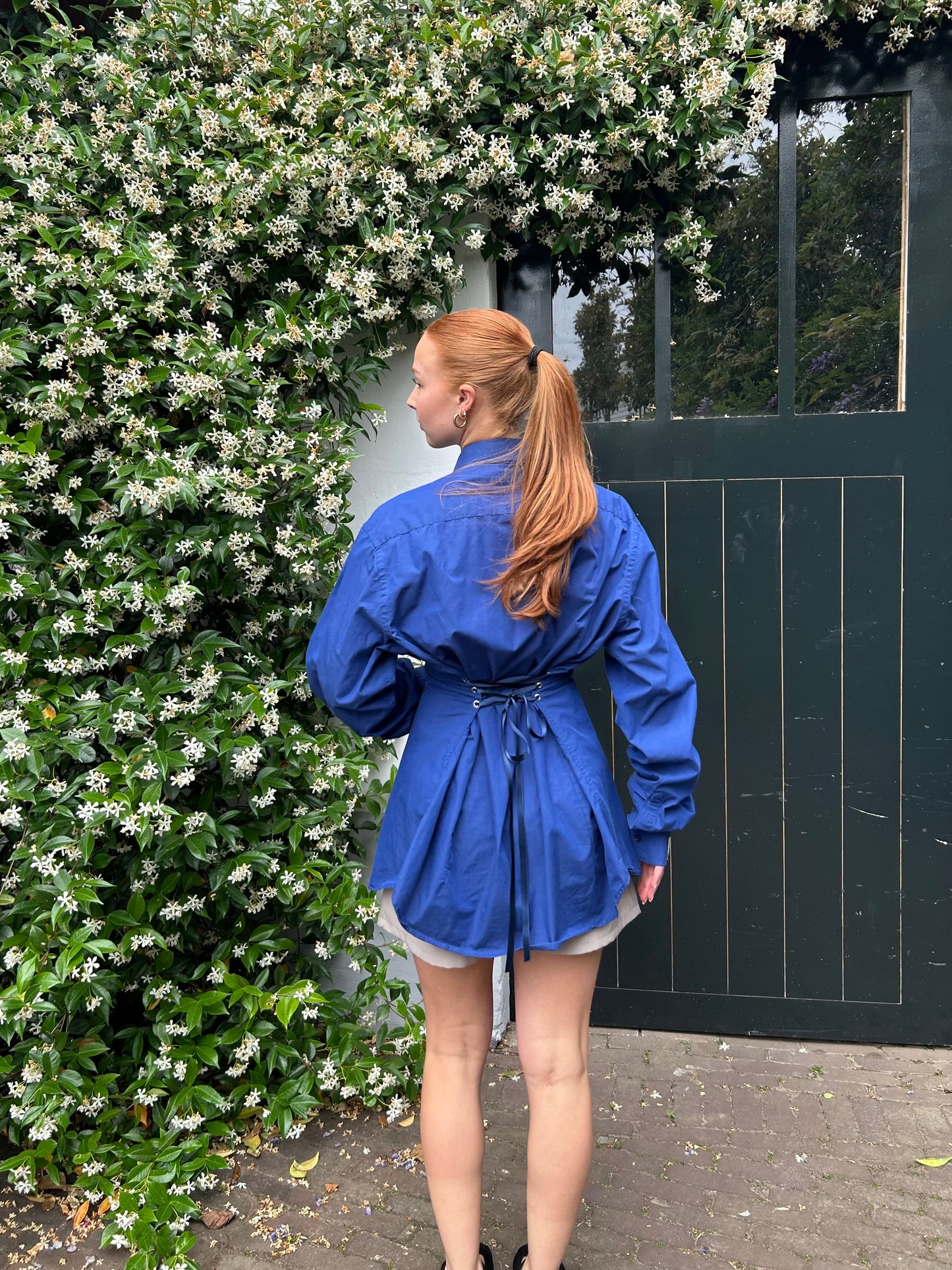 Reworked Blouse With An Adjustable Tight Waist Cobalt Blue