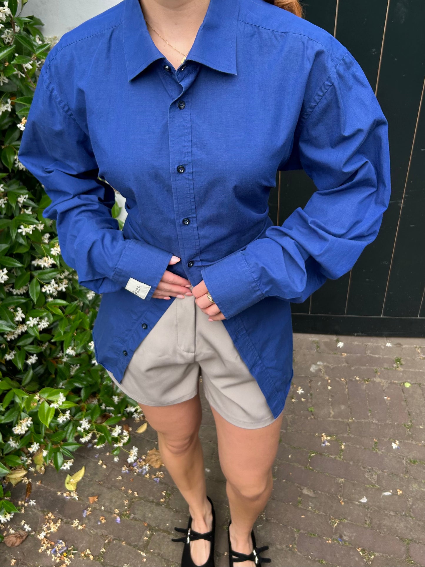 Reworked Blouse With An Adjustable Tight Waist Cobalt Blue