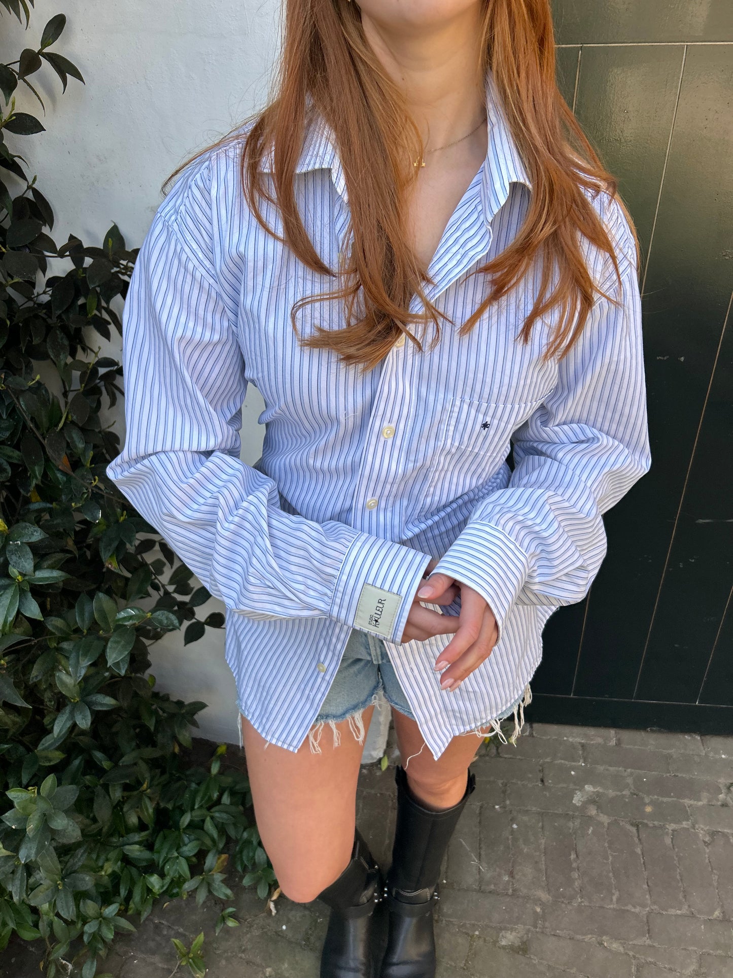 Reworked Blouse With An Adjustable Tight Waist Striped Blue