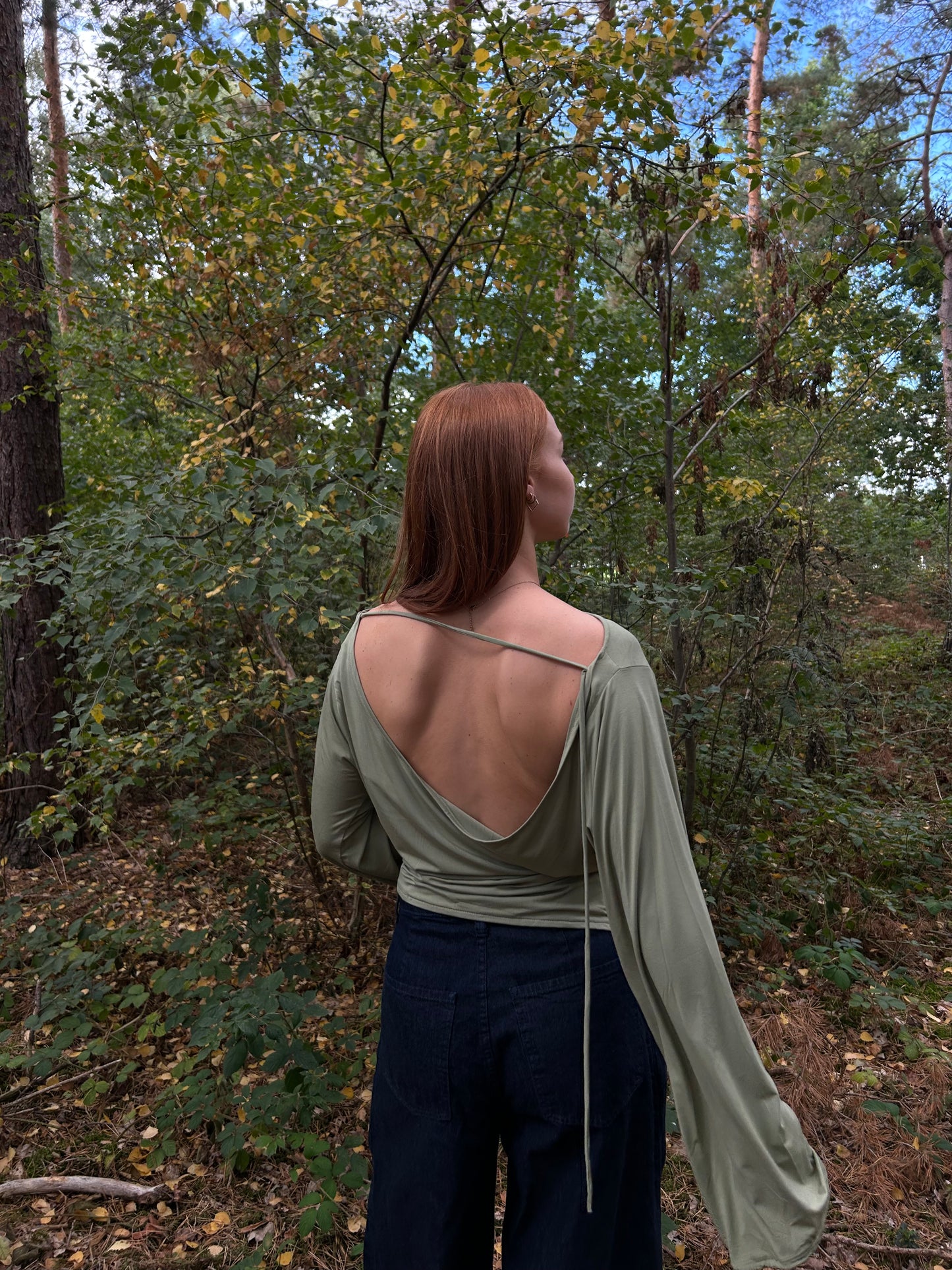 Top Wide Sleeves Tight Waist Green