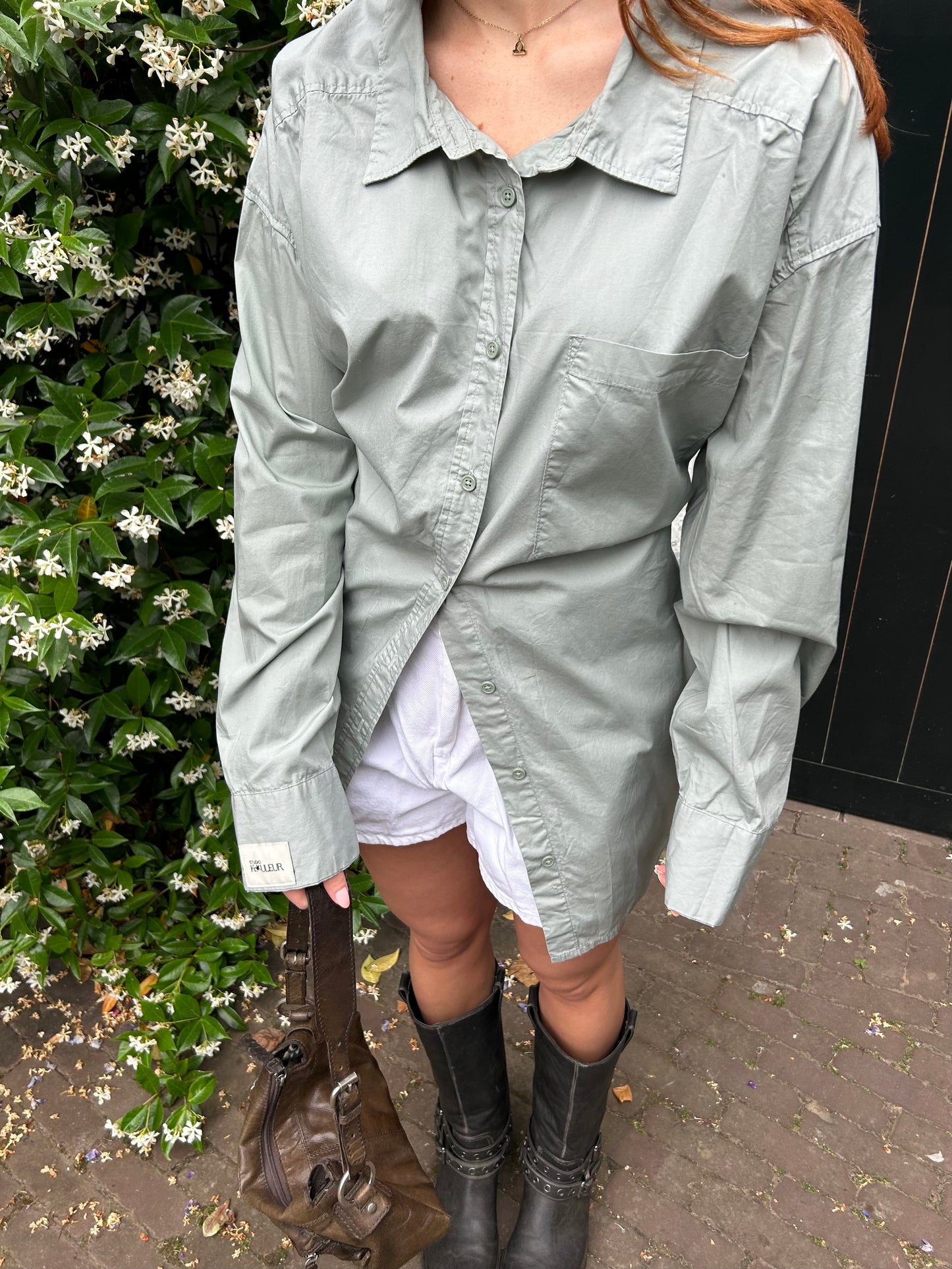 Reworked Blouse With An Adjustable Tight Waist Light Green