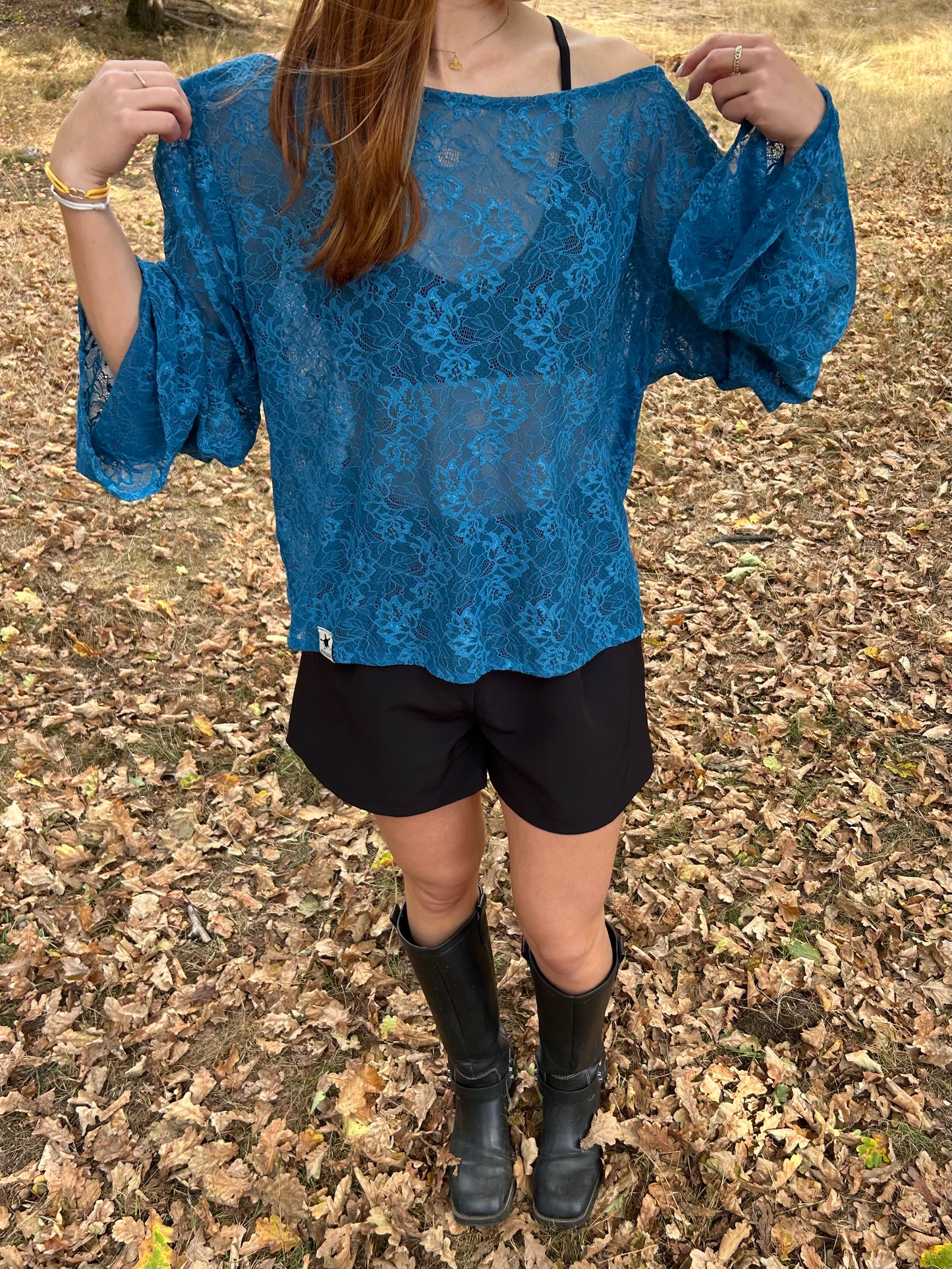 Lace Flower Top Blue