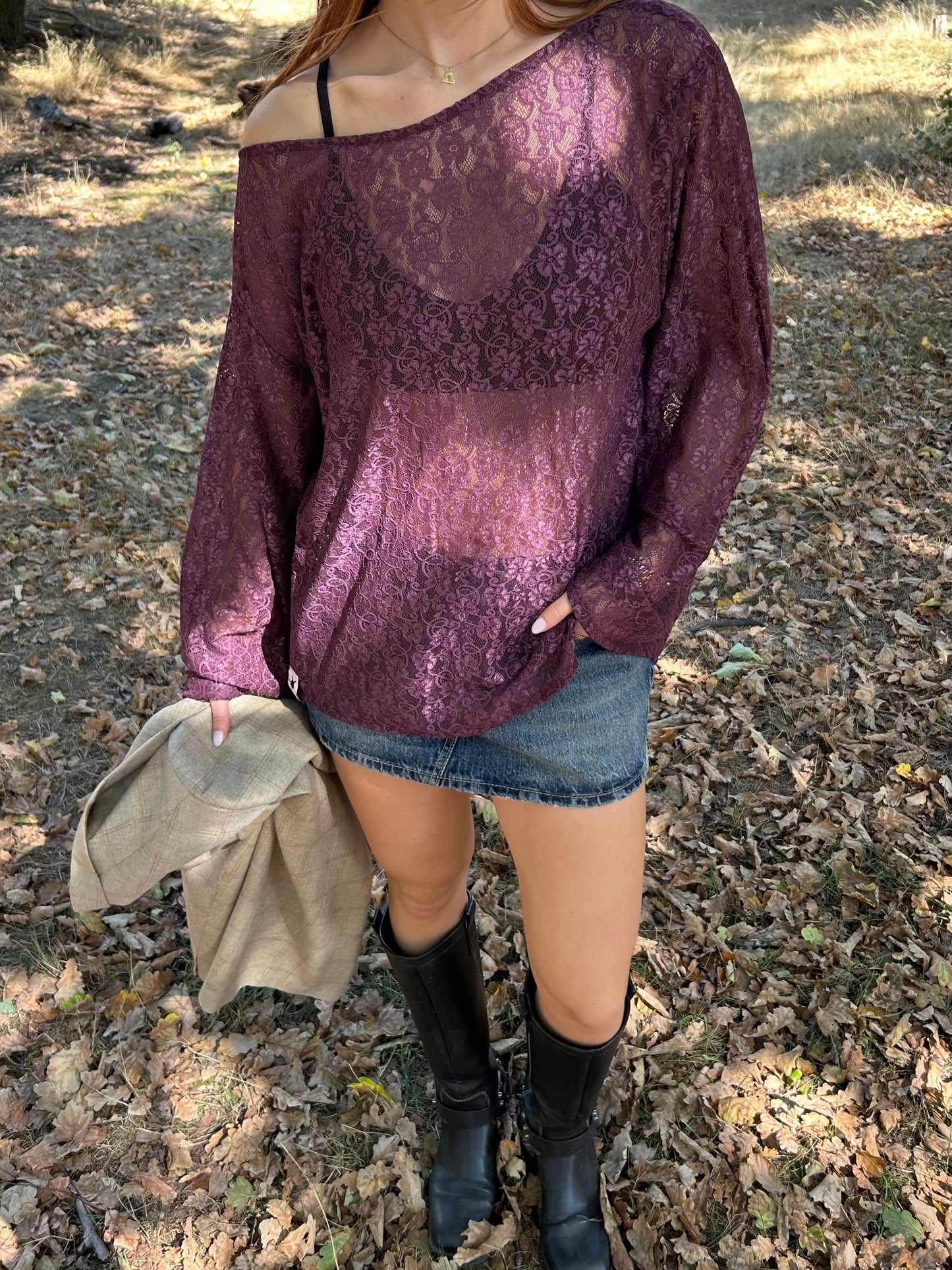 Lace Flower Top Burgundy