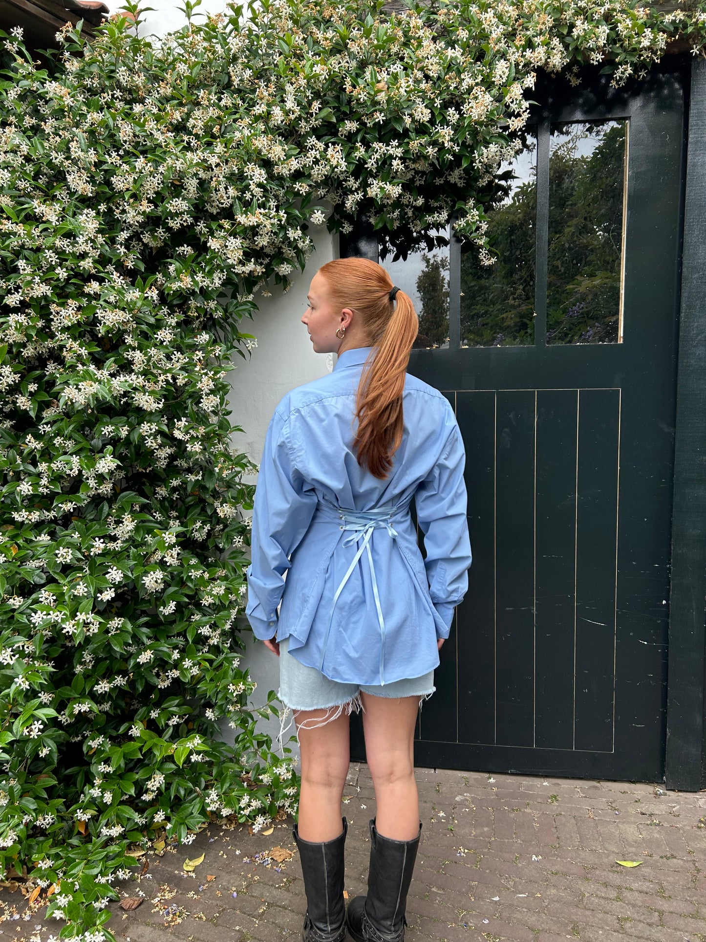 Reworked Blouse With An Adjustable Tight Waist Light Blue