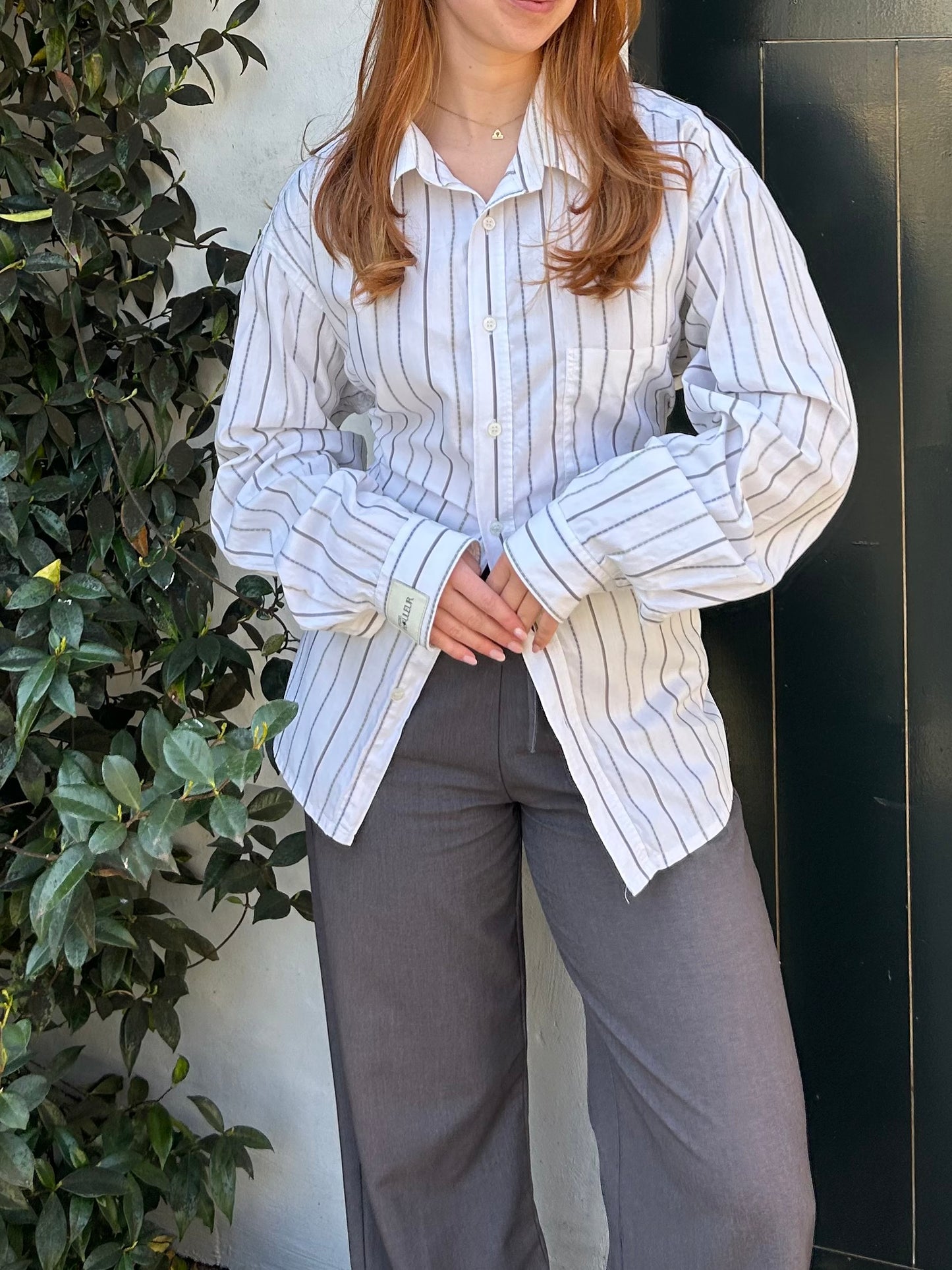 Reworked Blouse With An Adjustable Tight Waist Striped Blue/Green