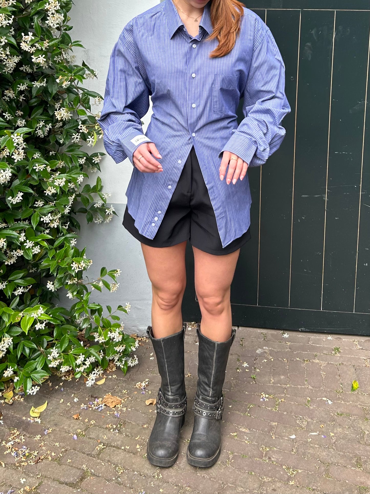 Reworked Blouse With An Adjustable Tight Waist Striped Blue