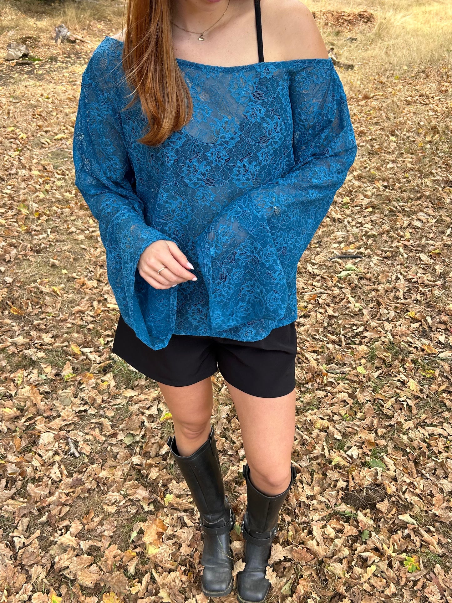 Lace Flower Top Blue