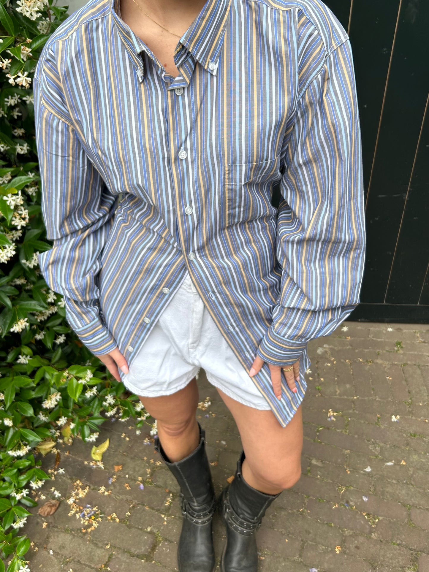 Reworked Blouse With An Adjustable Tight Waist Striped Multicolor