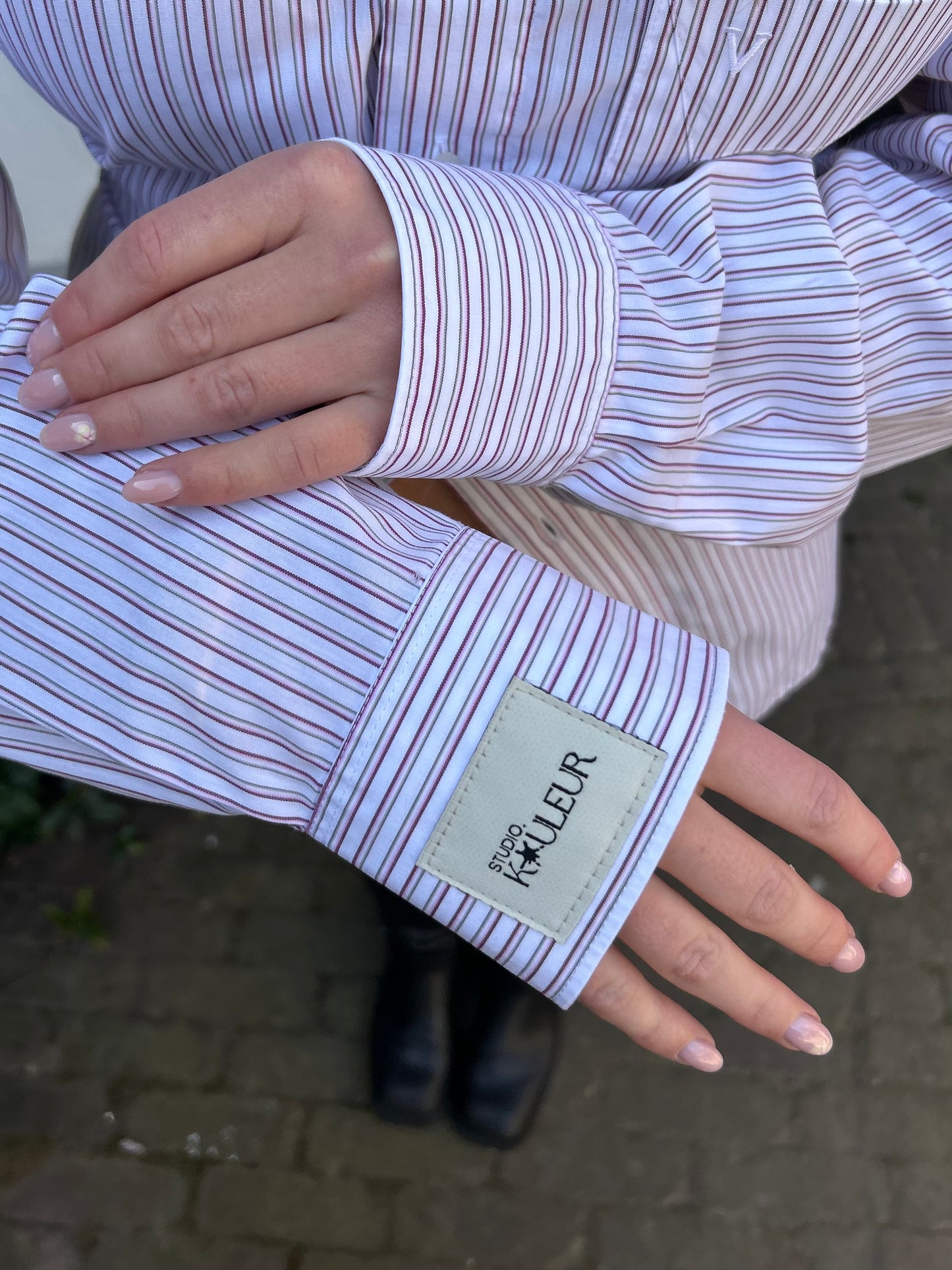Reworked Blouse With An Adjustable Tight Waist Striped Red/Green