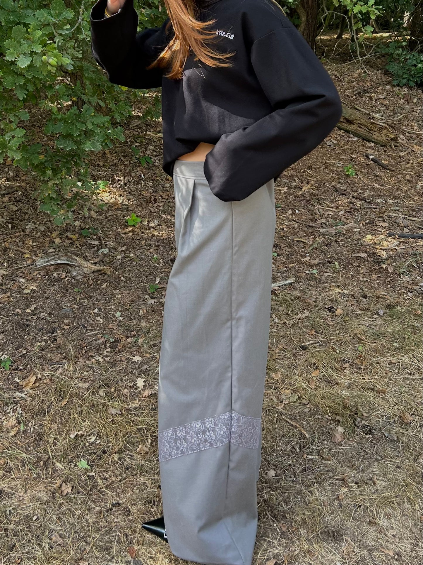 Pants Grey With Lace Details
