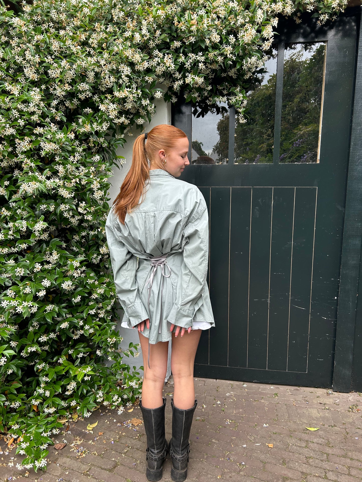 Reworked Blouse With An Adjustable Tight Waist Light Green