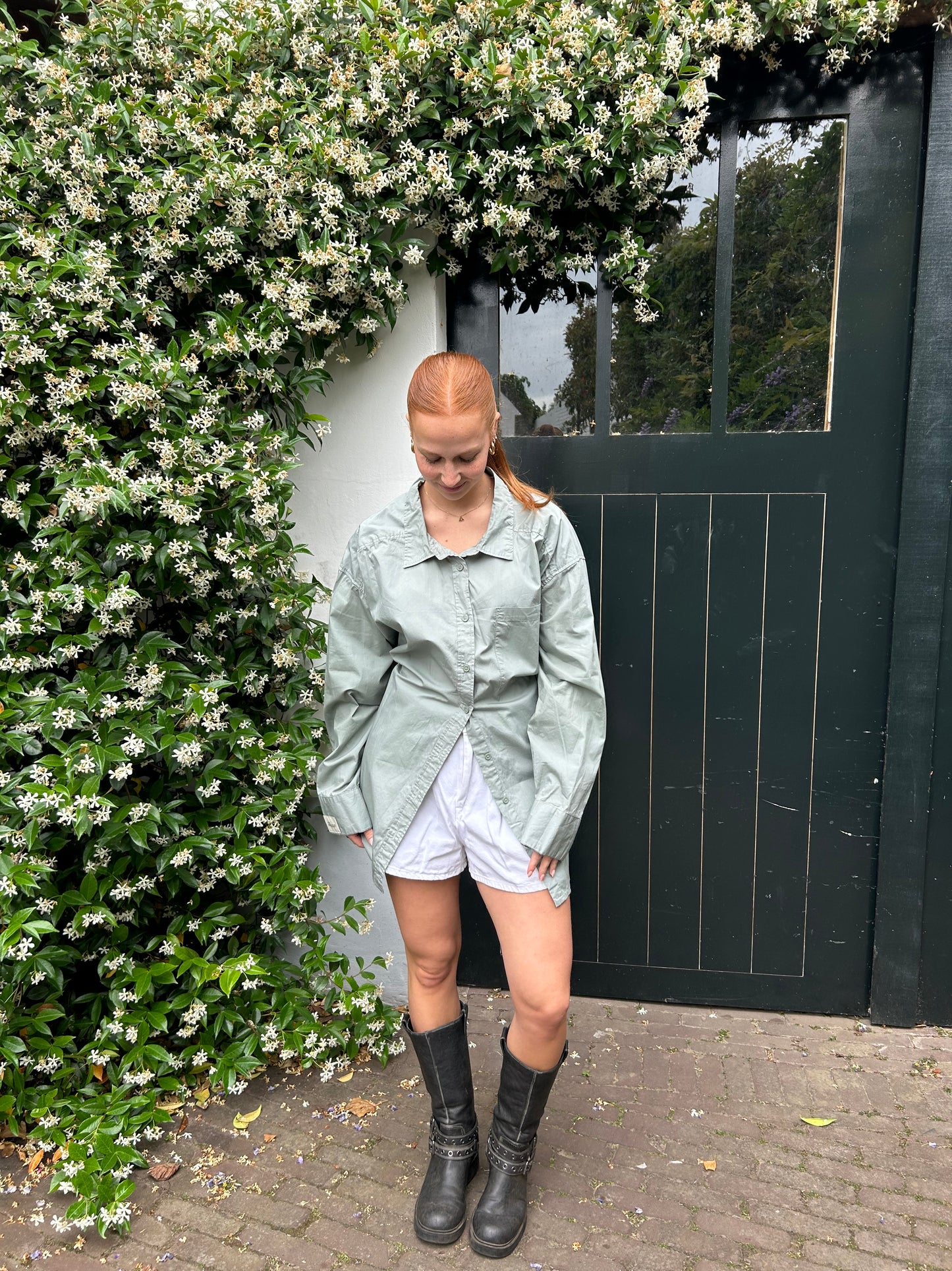 Reworked Blouse With An Adjustable Tight Waist Light Green