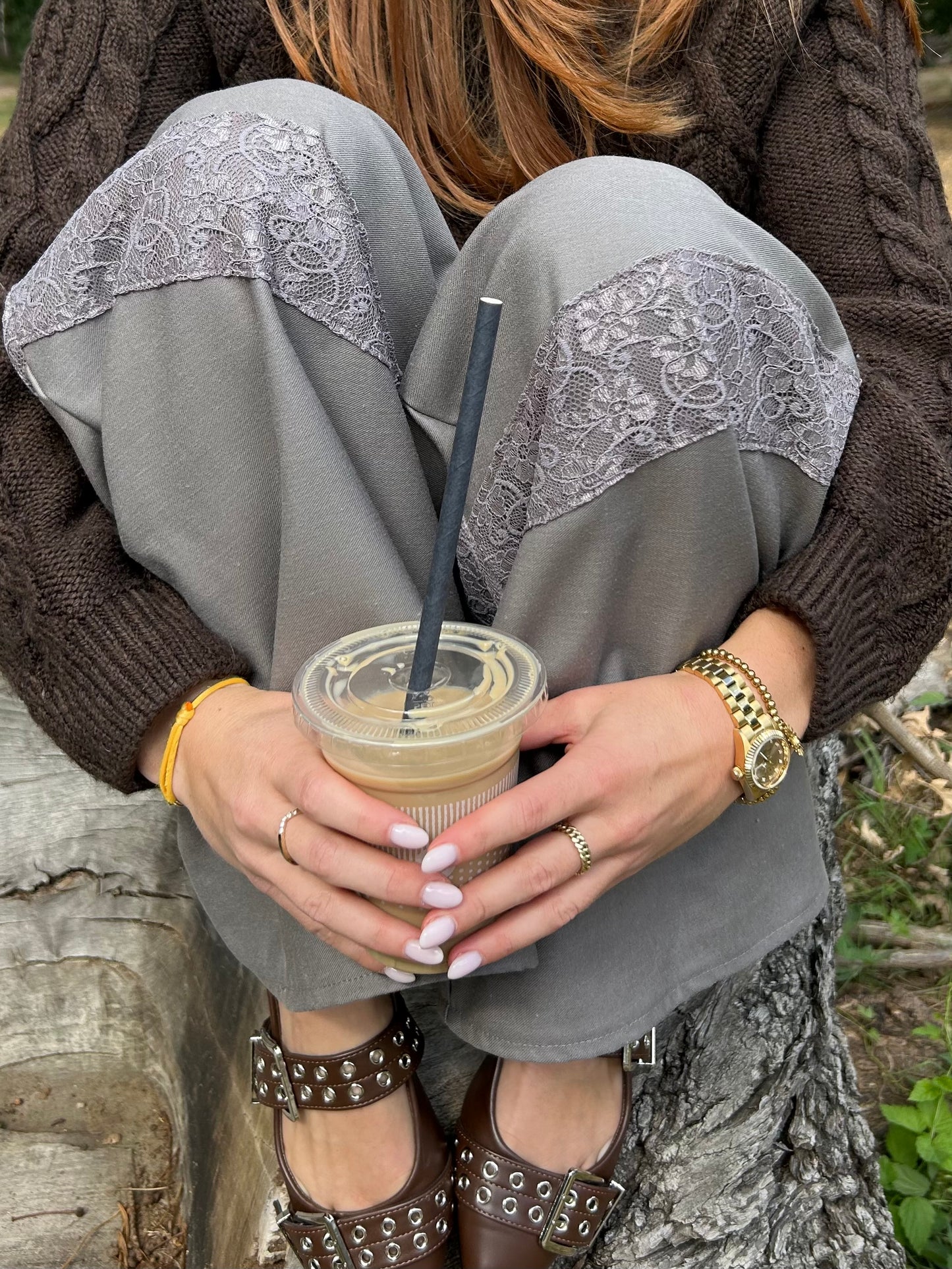 Pants Grey With Lace Details