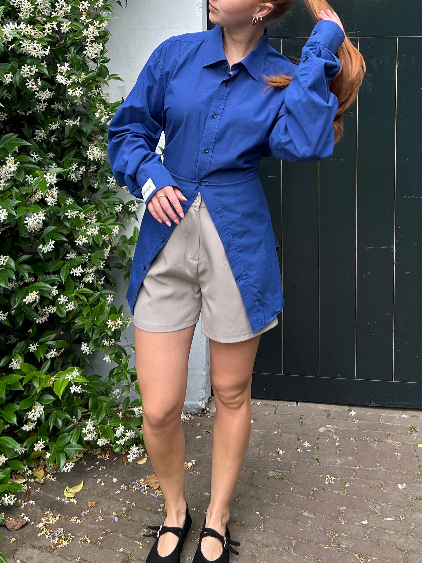 Reworked Blouse With An Adjustable Tight Waist Cobalt Blue