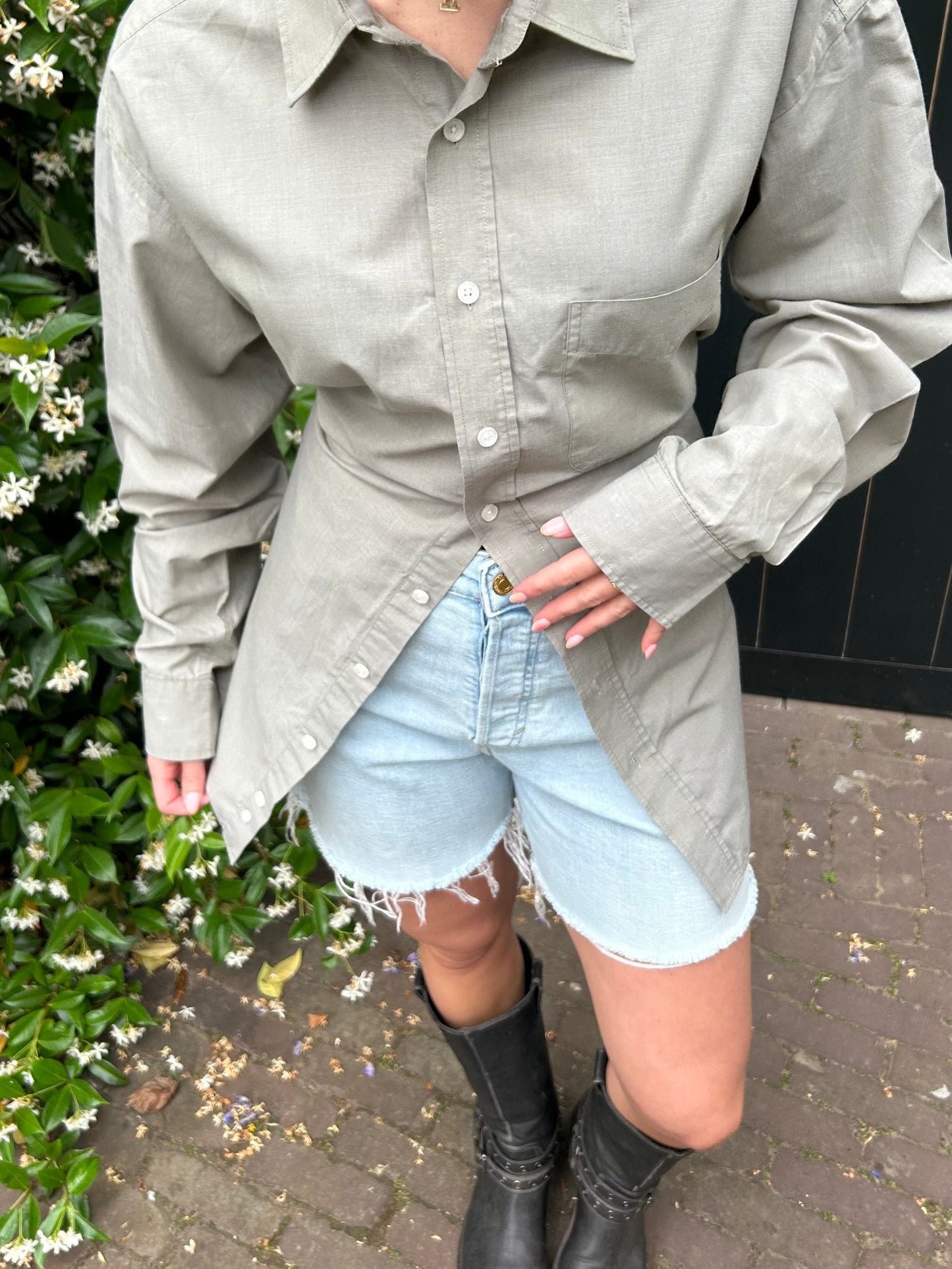 Reworked Blouse With An Adjustable Tight Waist Green Grey