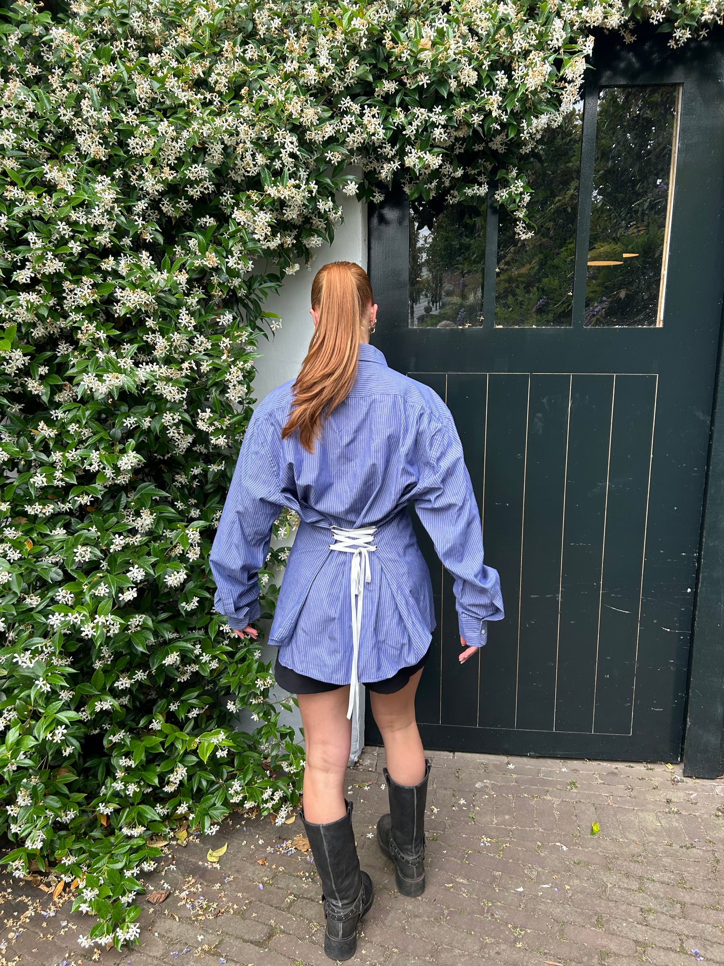 Reworked Blouse With An Adjustable Tight Waist Striped Blue