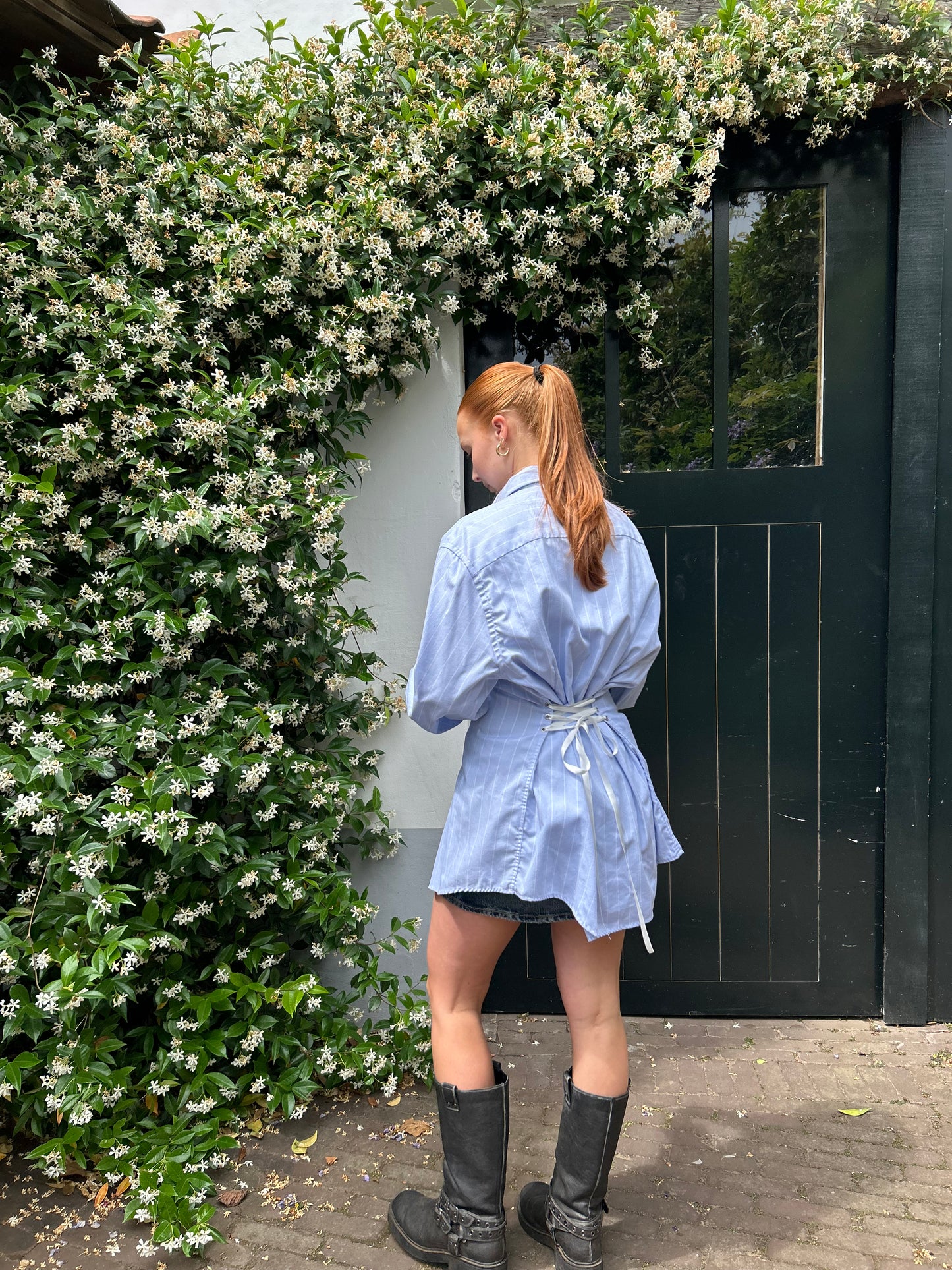 Reworked Blouse With An Adjustable Tight Waist Striped Blue