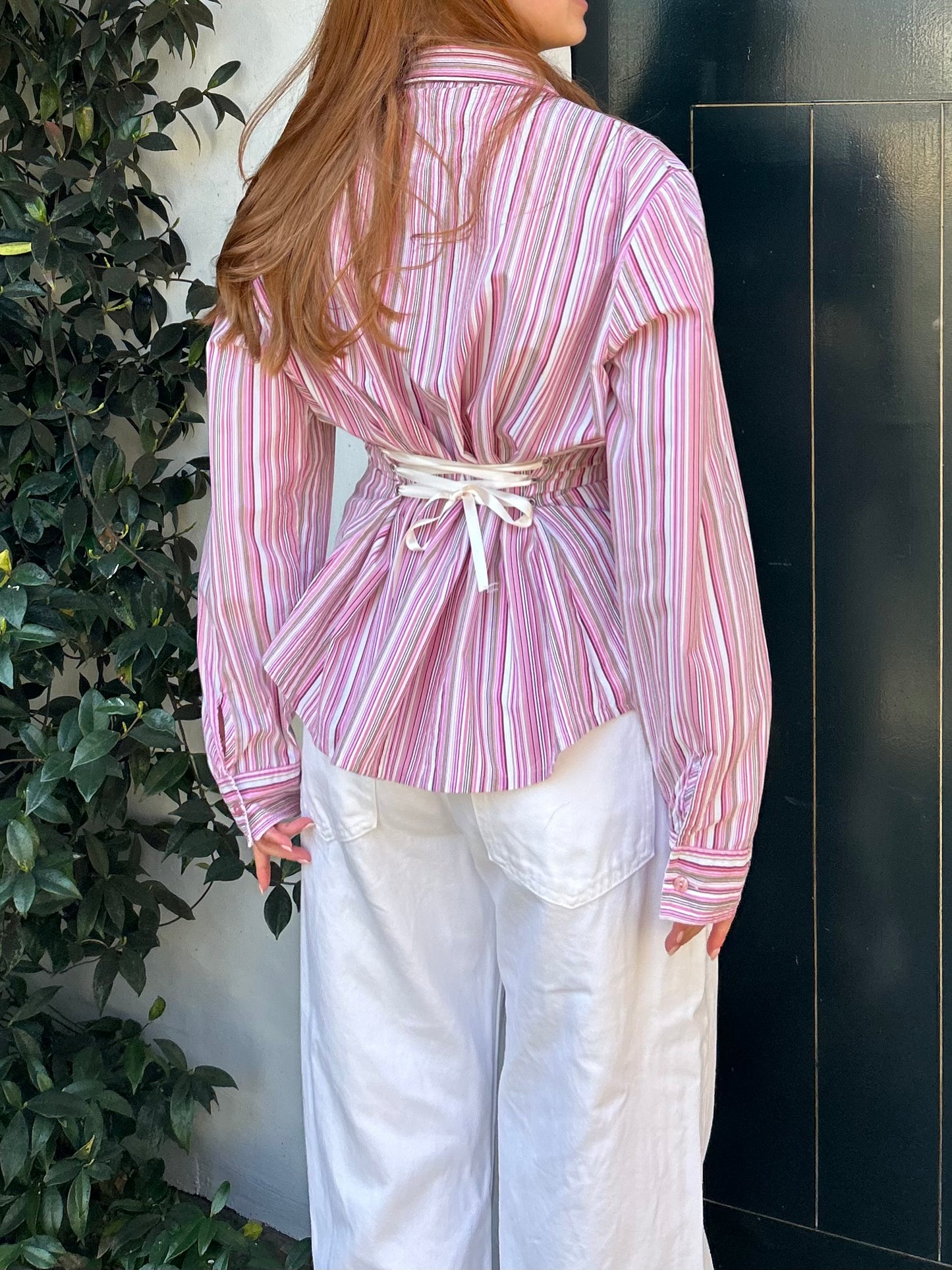Reworked Blouse With An Adjustable Tight Waist Striped Pink/Red