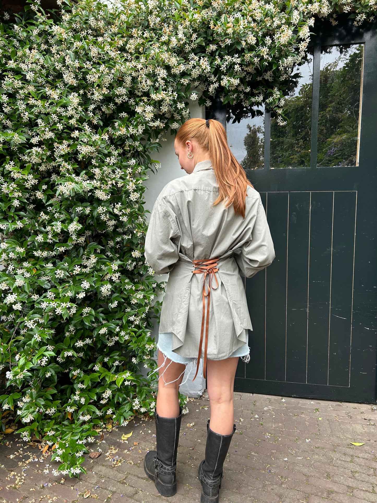 Reworked Blouse With An Adjustable Tight Waist Green Grey