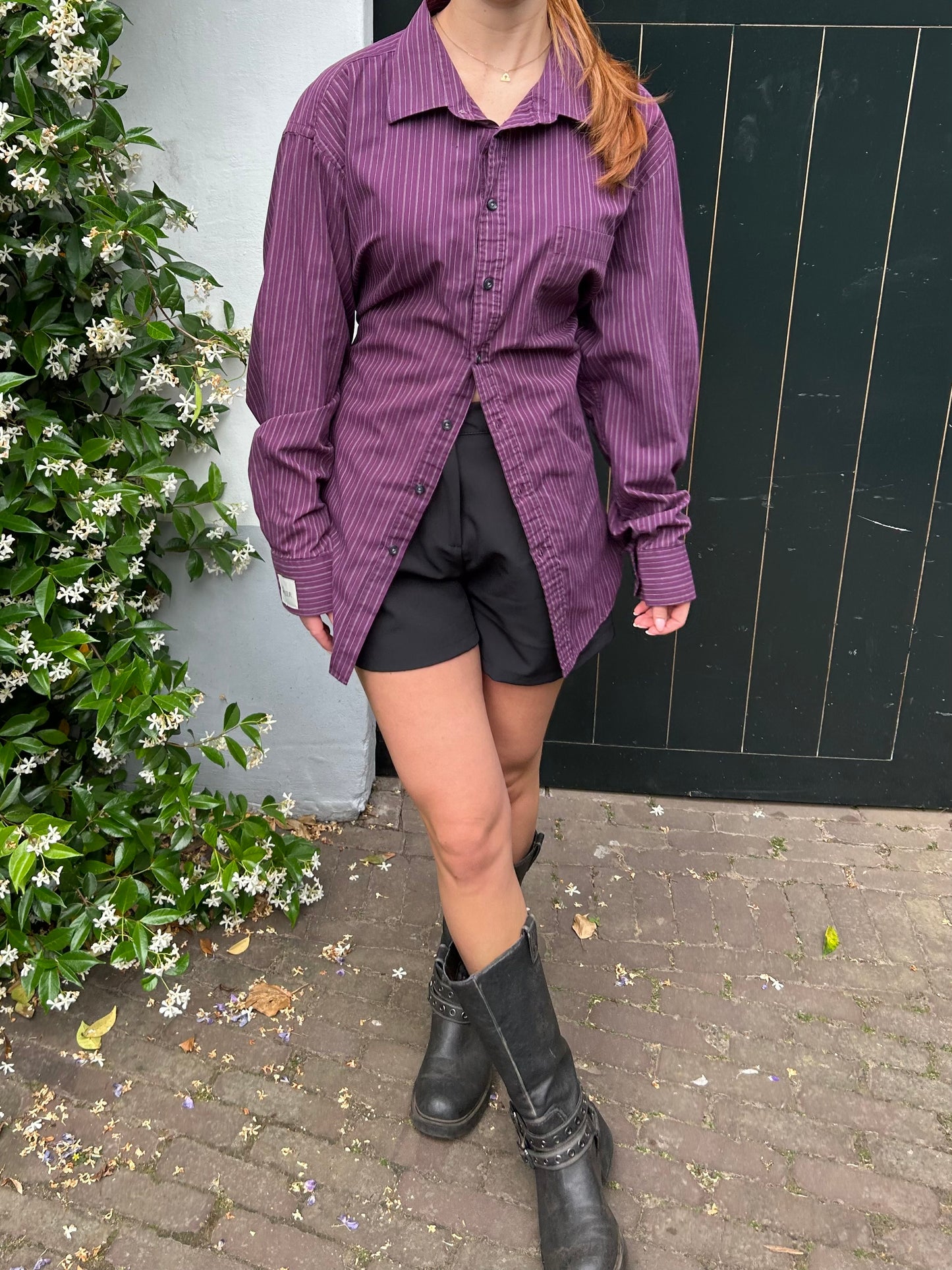 Reworked Blouse With An Adjustable Tight Waist Striped Purple
