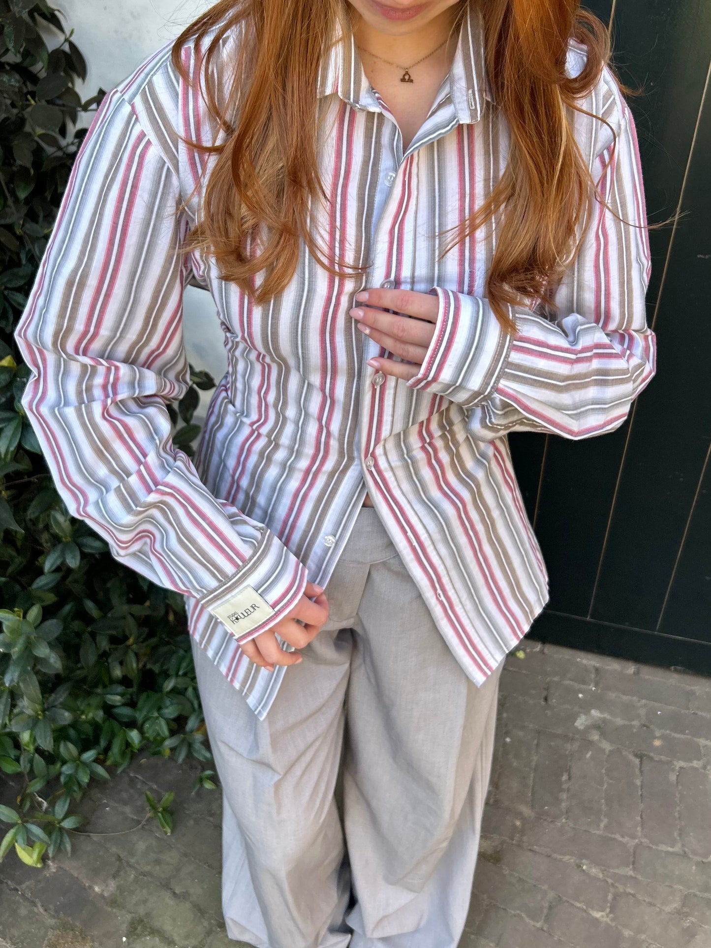 Reworked Blouse With An Adjustable Tight Waist Striped Multi Color