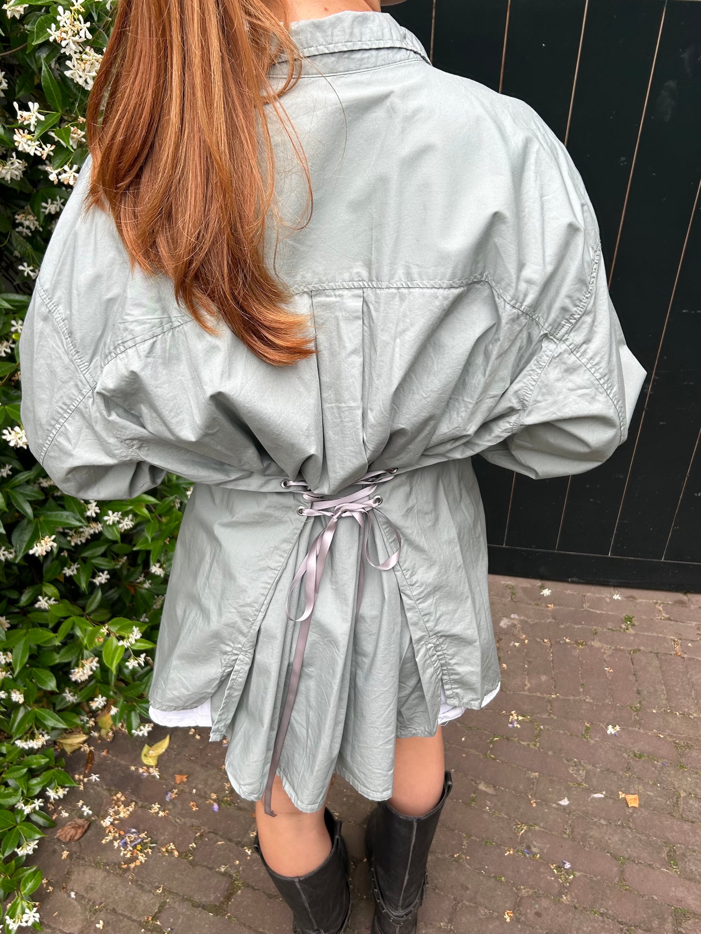 Reworked Blouse With An Adjustable Tight Waist Light Green