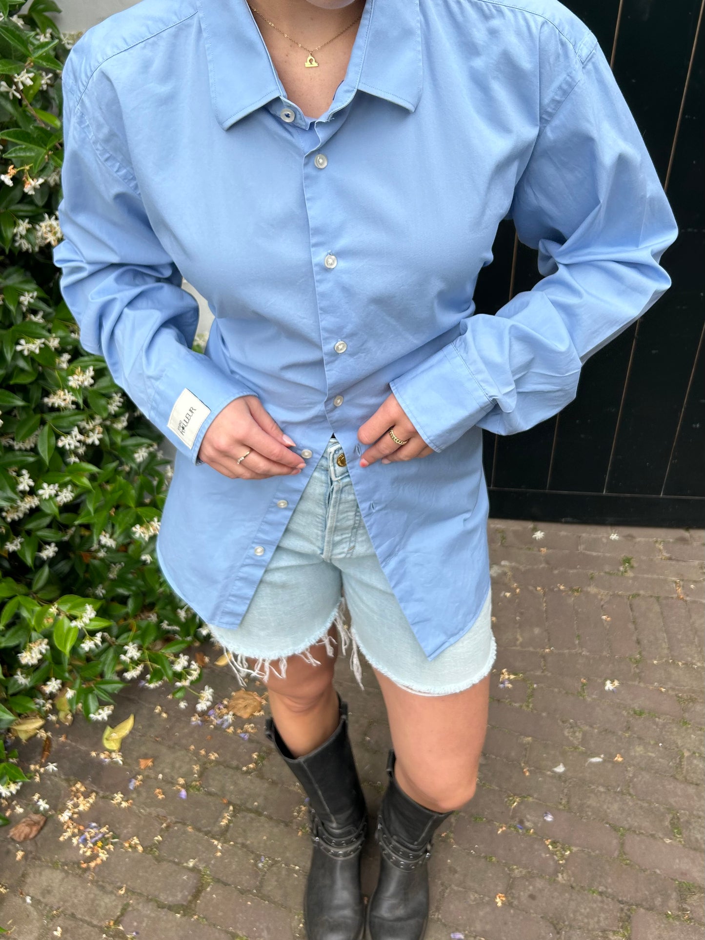 Reworked Blouse With An Adjustable Tight Waist Light Blue