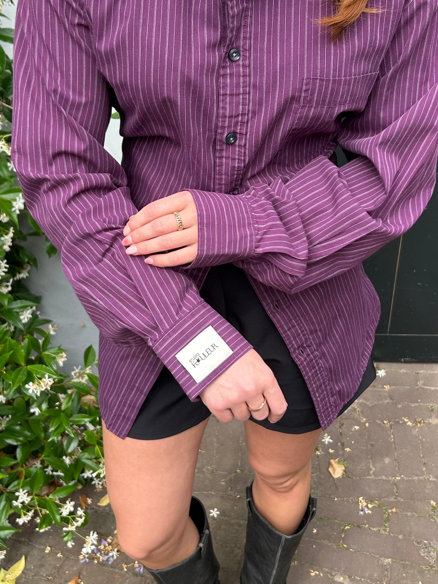 Reworked Blouse With An Adjustable Tight Waist Striped Purple