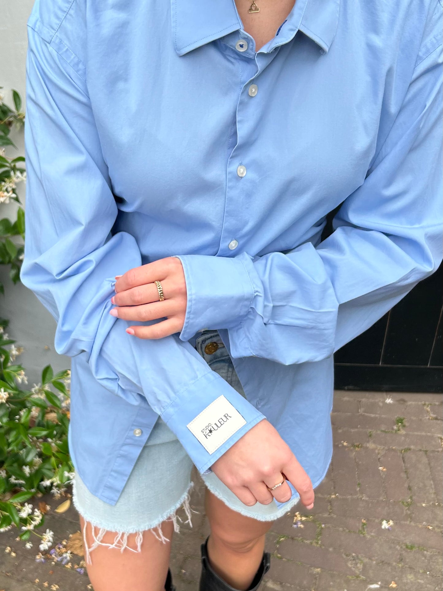 Reworked Blouse With An Adjustable Tight Waist Light Blue