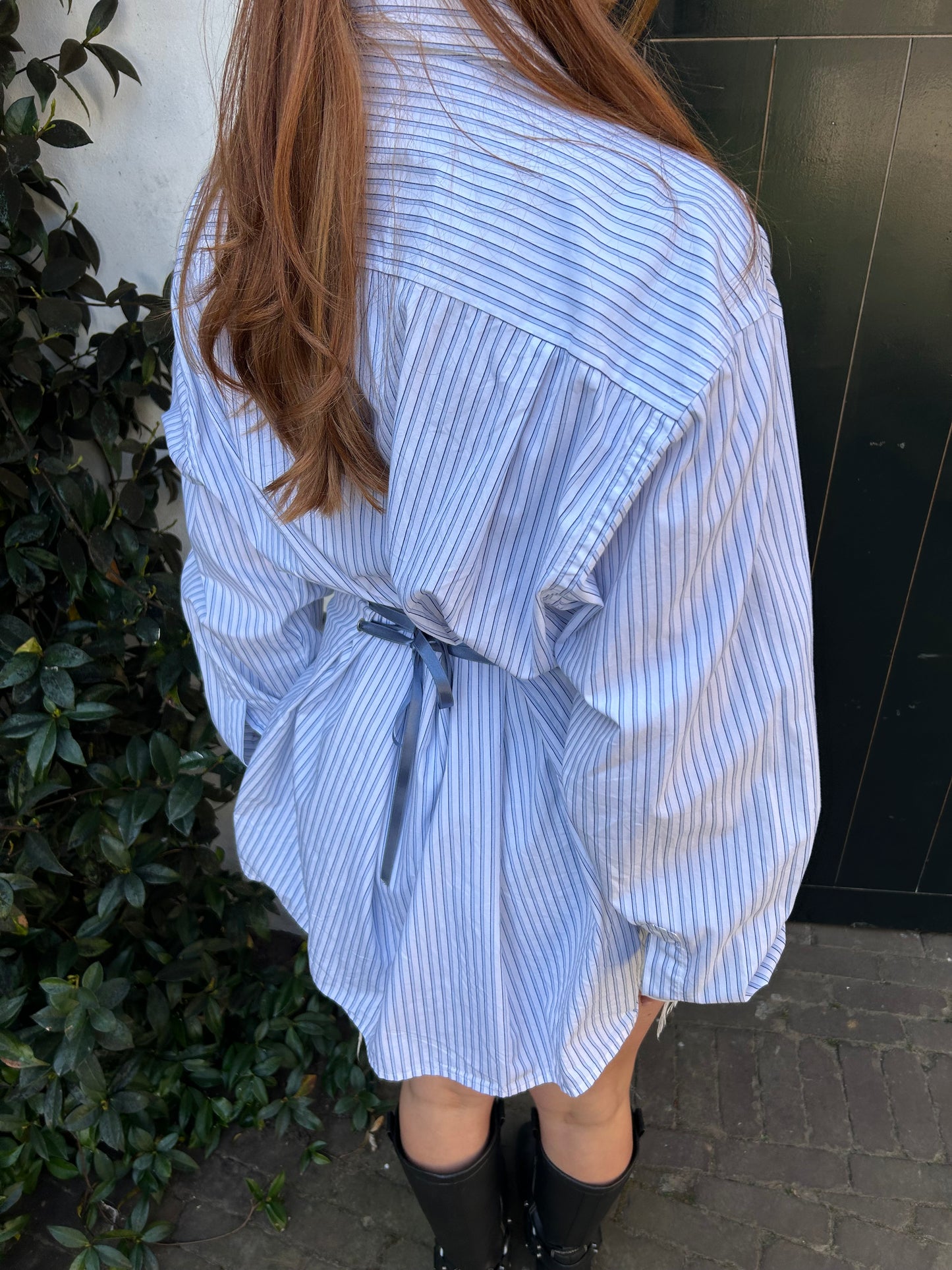 Reworked Blouse With An Adjustable Tight Waist Striped Blue