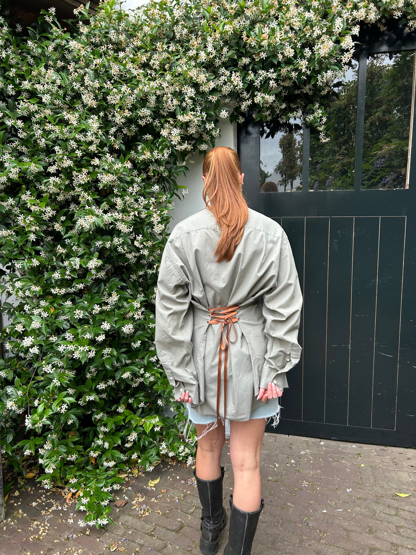 Reworked Blouse With An Adjustable Tight Waist Green Grey