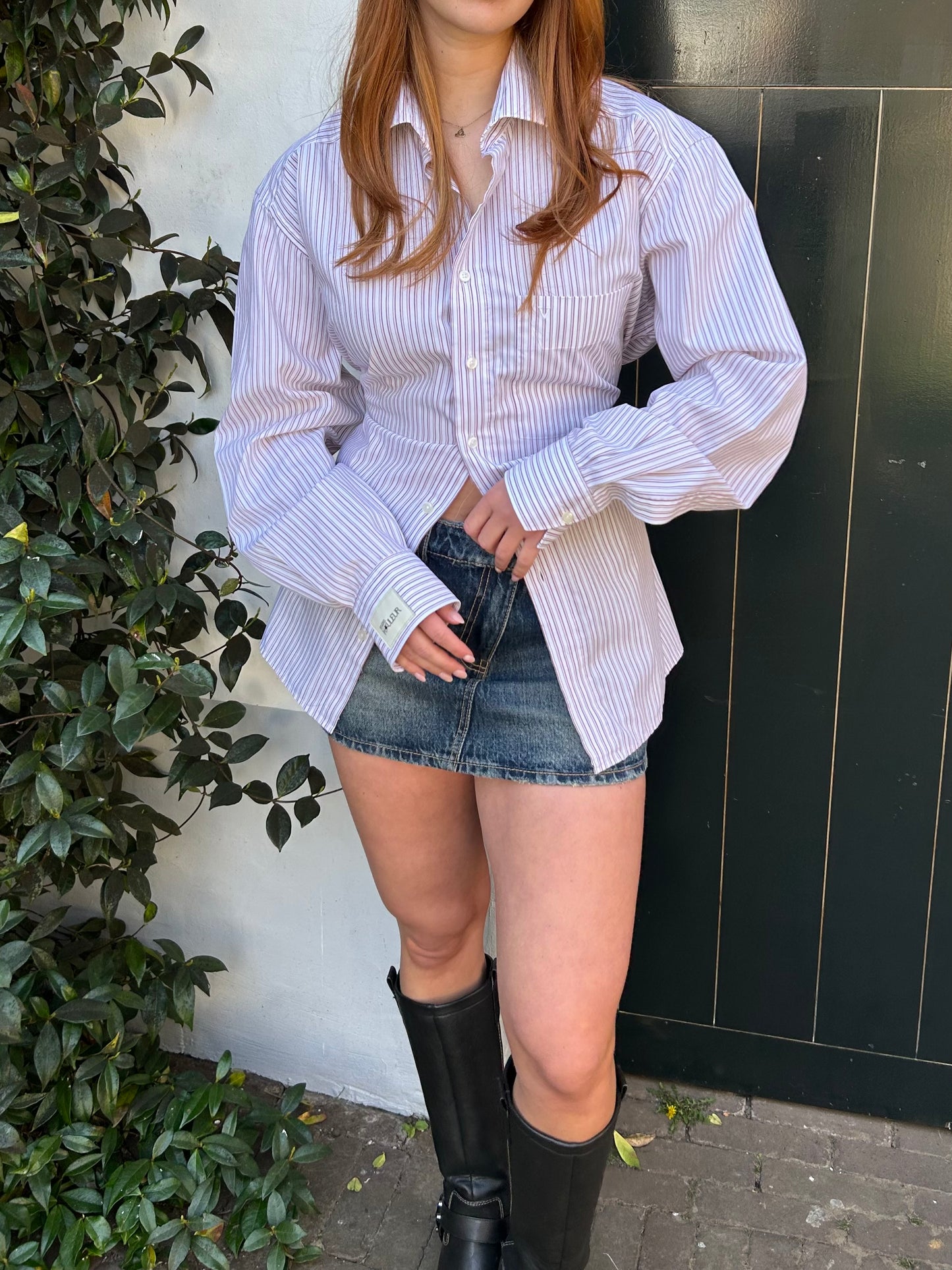 Reworked Blouse With An Adjustable Tight Waist Striped Red/Green