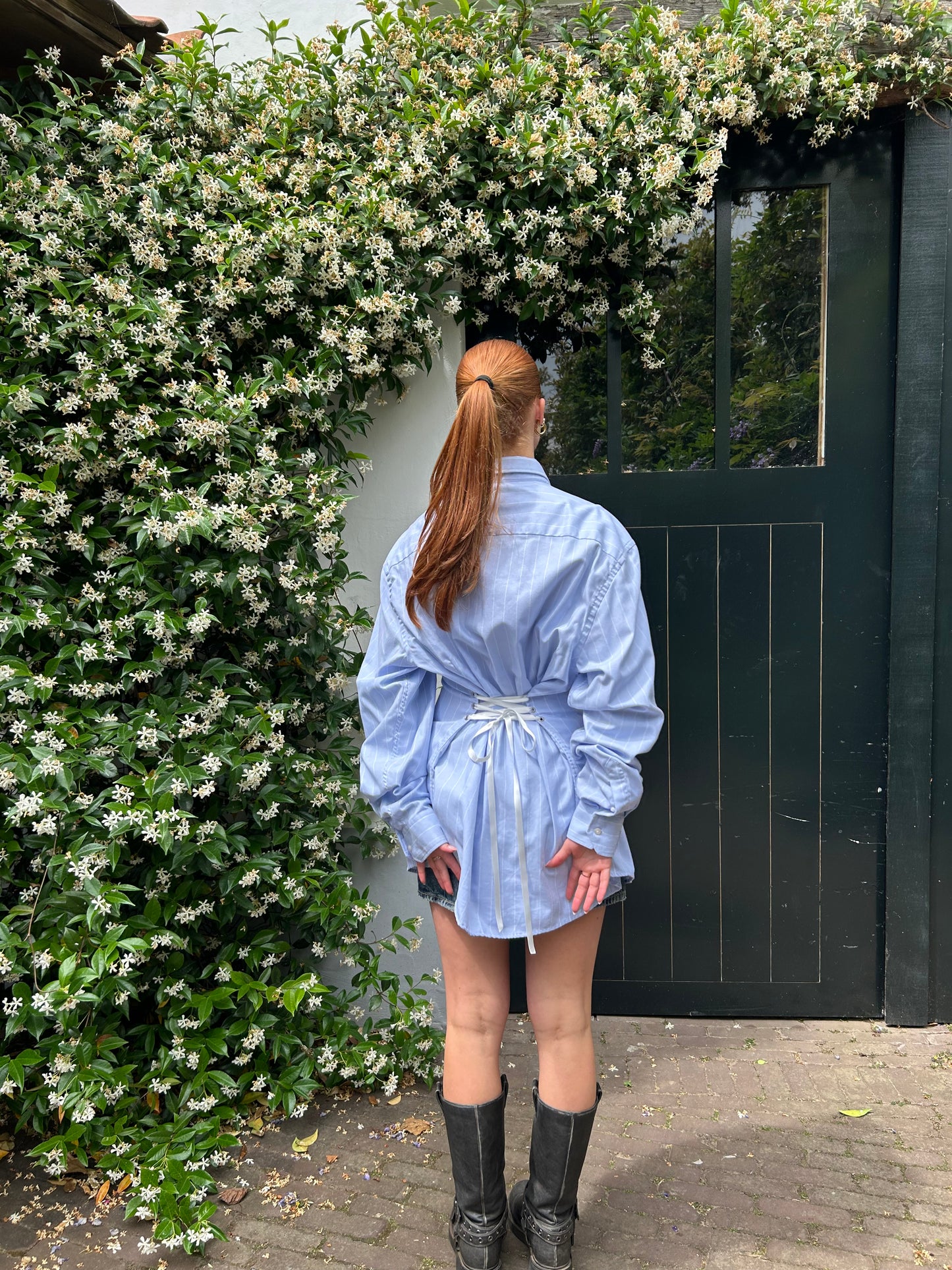 Reworked Blouse With An Adjustable Tight Waist Striped Blue
