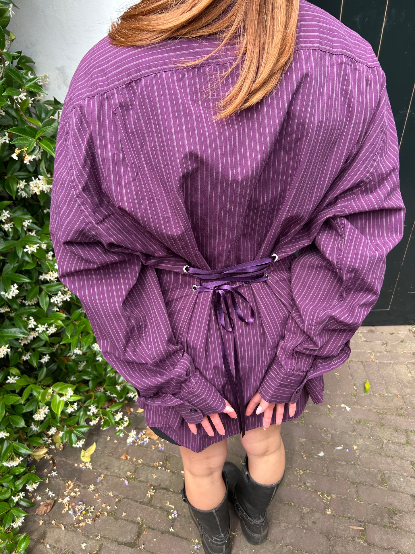 Reworked Blouse With An Adjustable Tight Waist Striped Purple