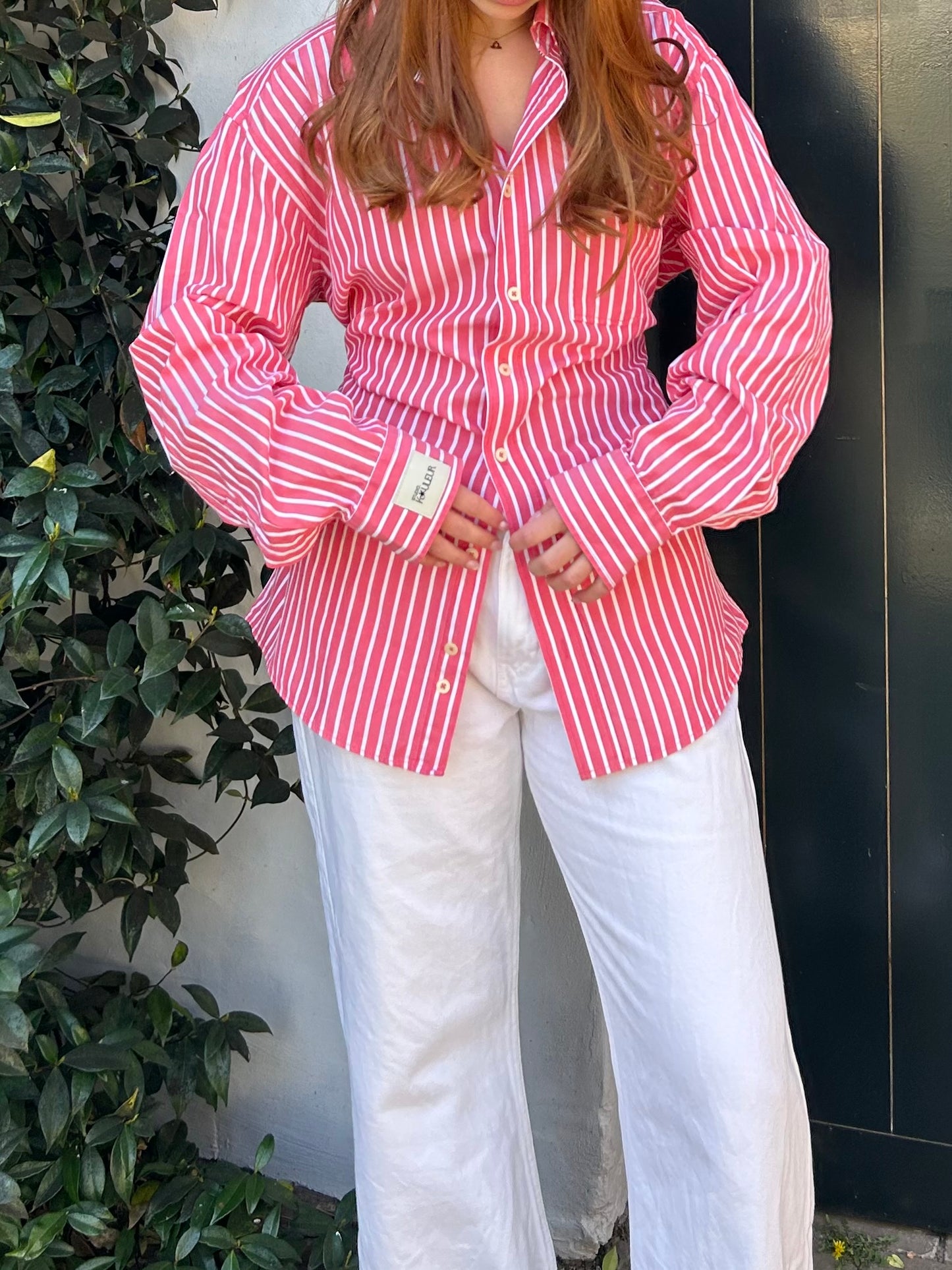 Reworked Blouse With An Adjustable Tight Waist Striped Red