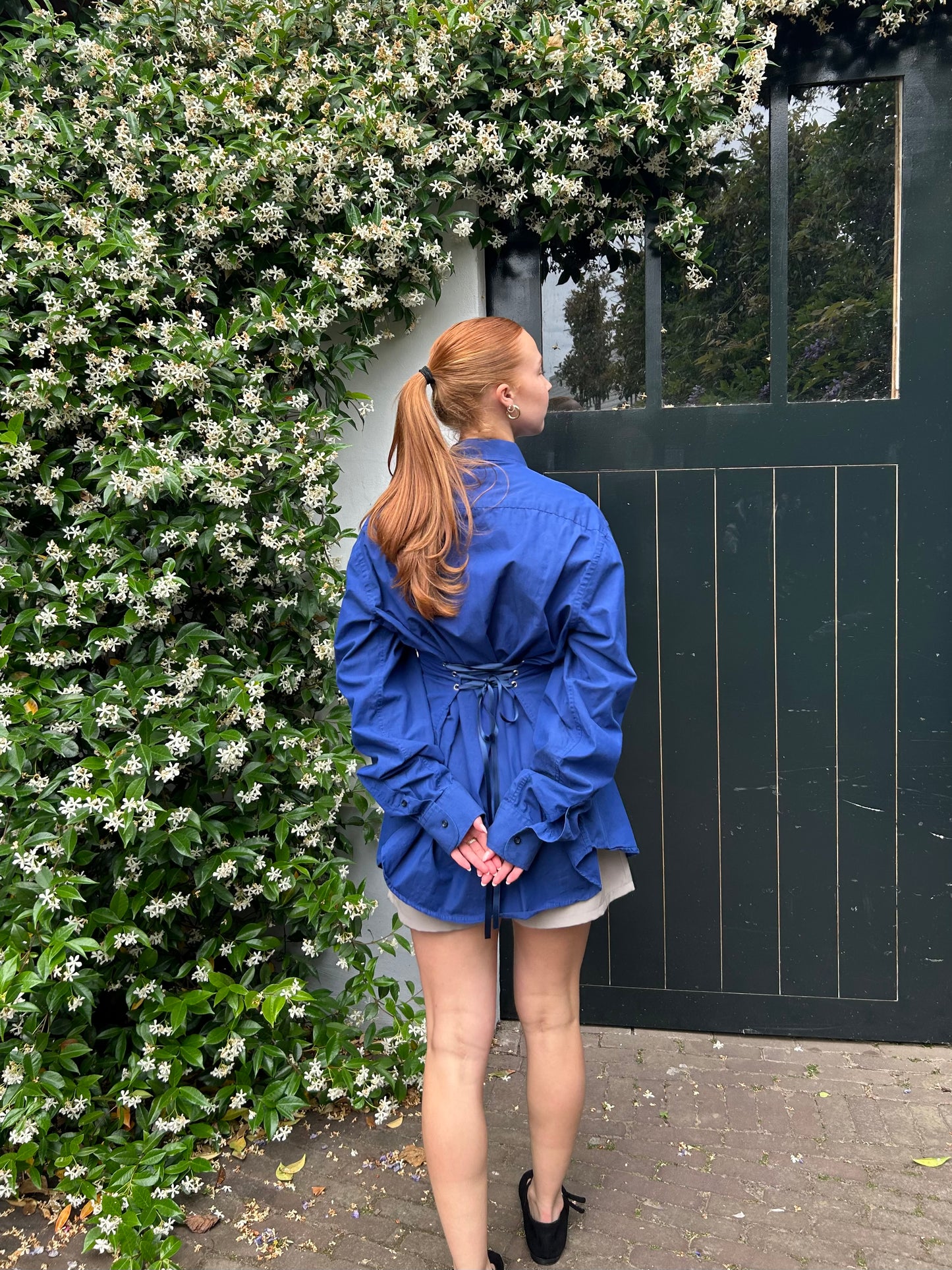 Reworked Blouse With An Adjustable Tight Waist Cobalt Blue