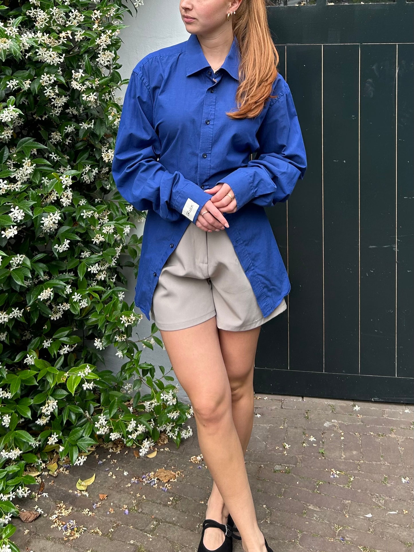 Reworked Blouse With An Adjustable Tight Waist Cobalt Blue