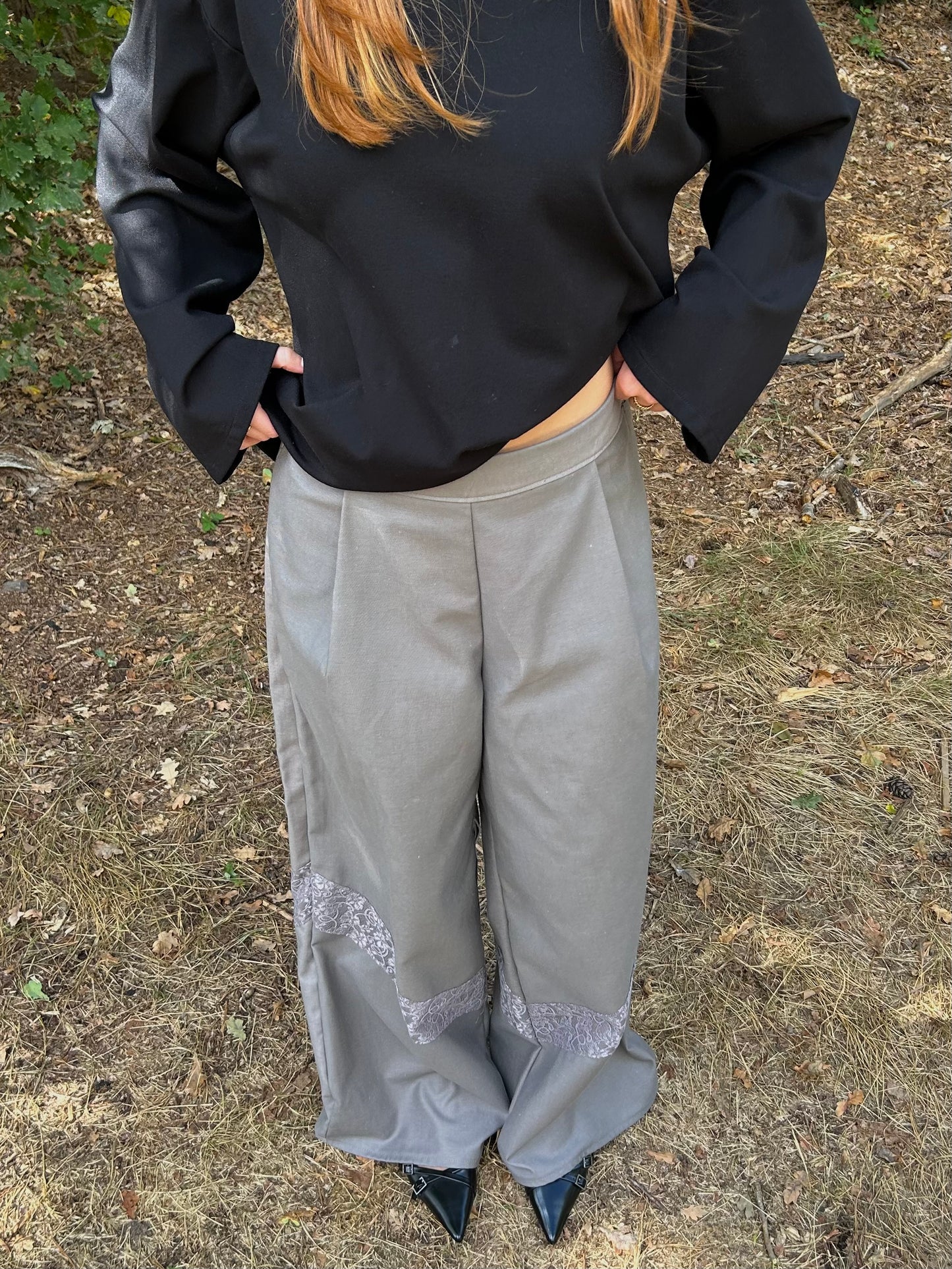 Pants Grey With Lace Details