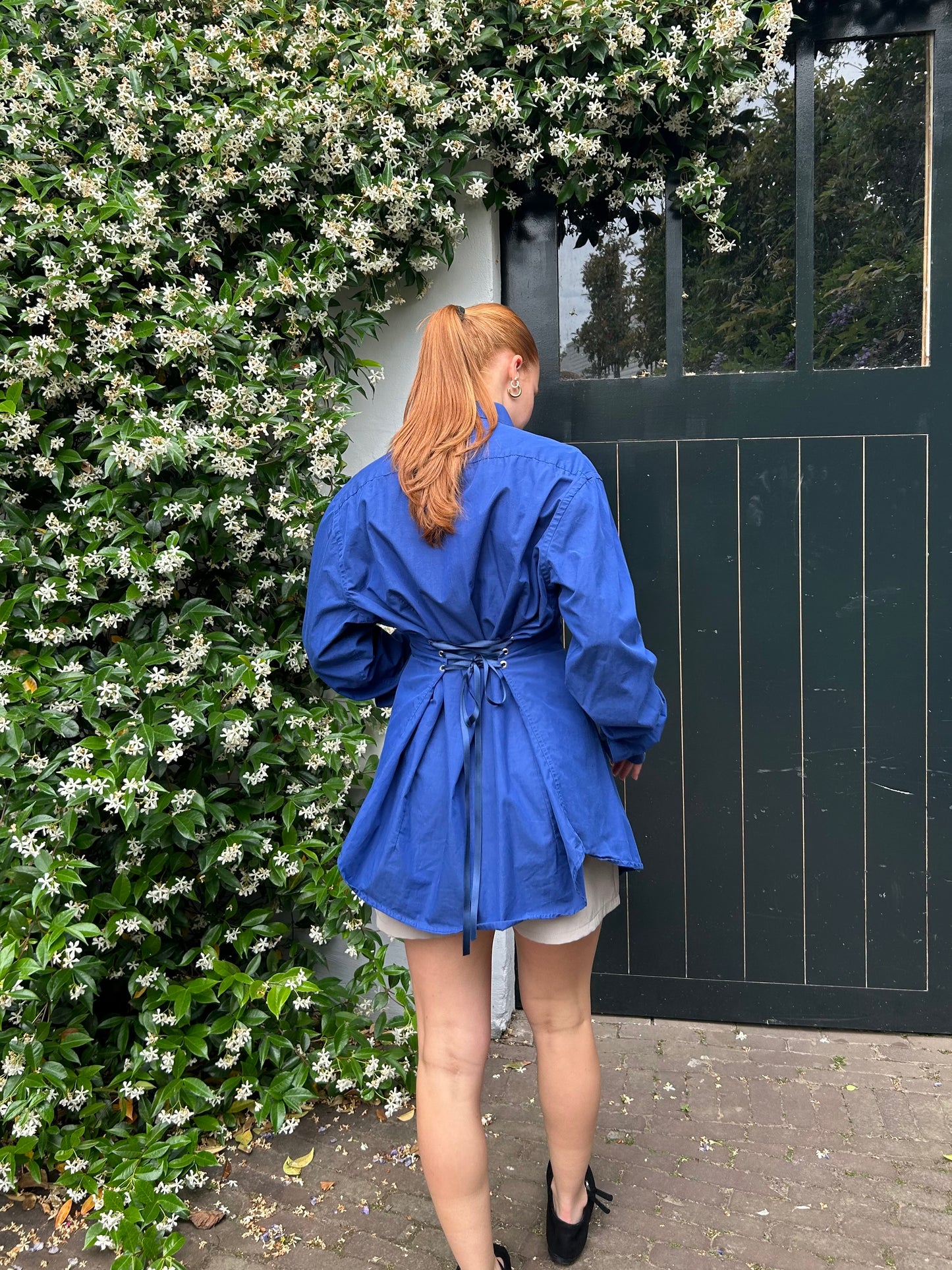 Reworked Blouse With An Adjustable Tight Waist Cobalt Blue