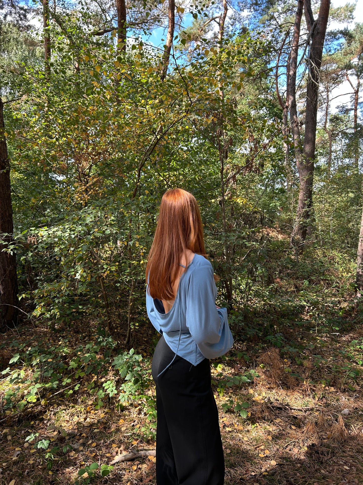 Top Wide Sleeves Tight Waist Blue