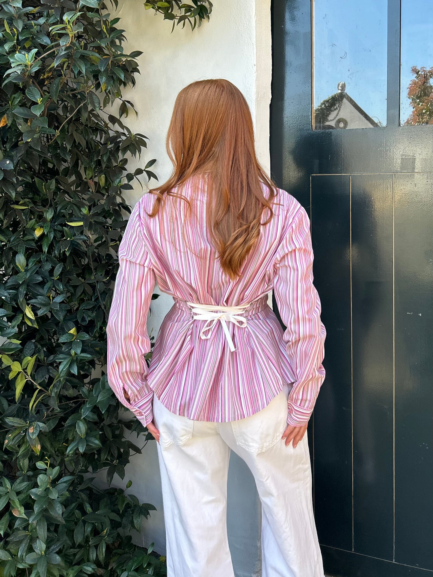 Reworked Blouse With An Adjustable Tight Waist Striped Pink/Red