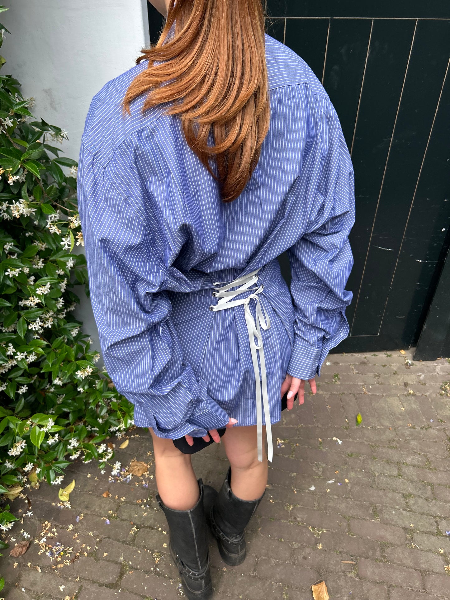 Reworked Blouse With An Adjustable Tight Waist Striped Blue