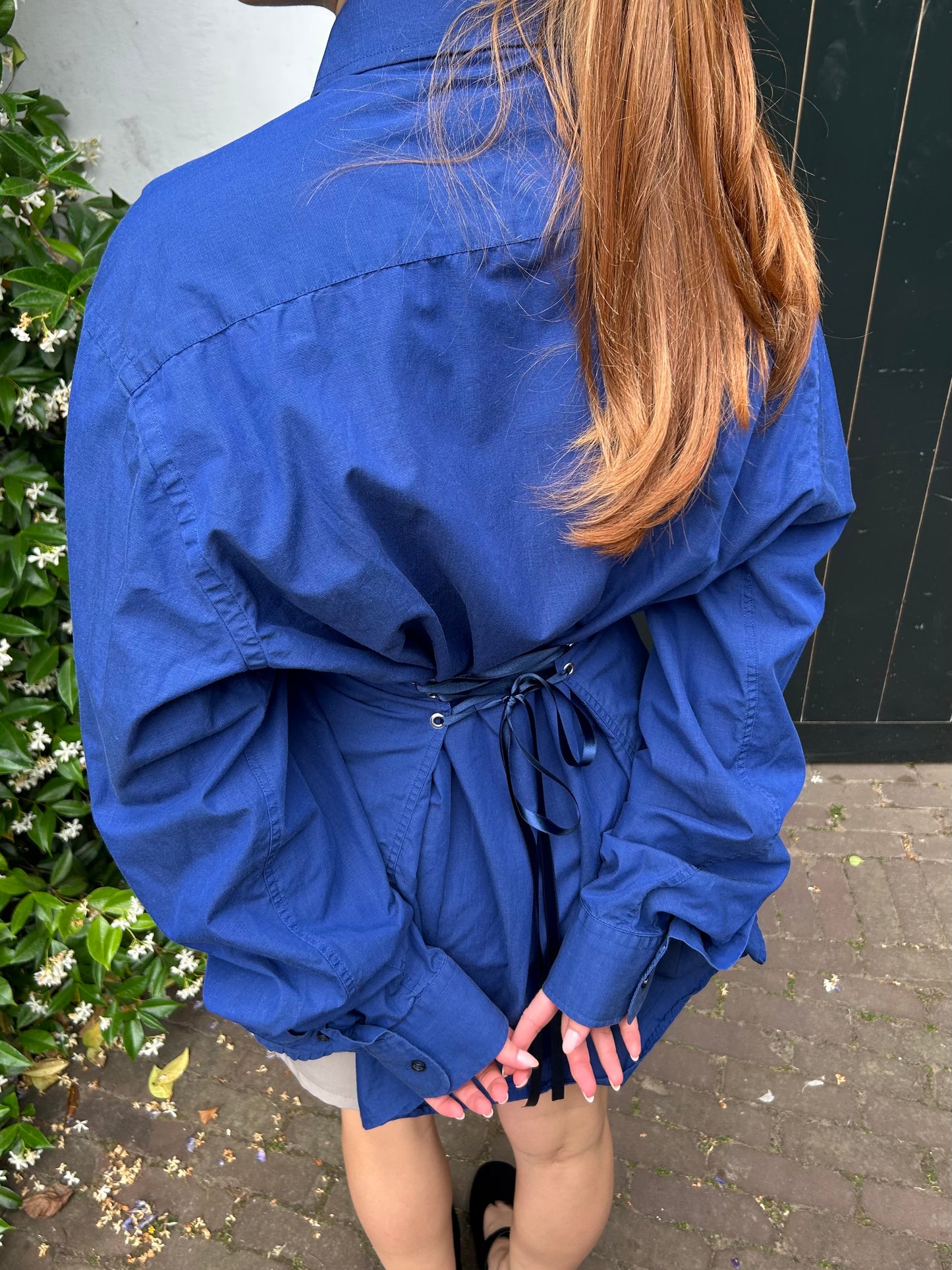 Reworked Blouse With An Adjustable Tight Waist Cobalt Blue