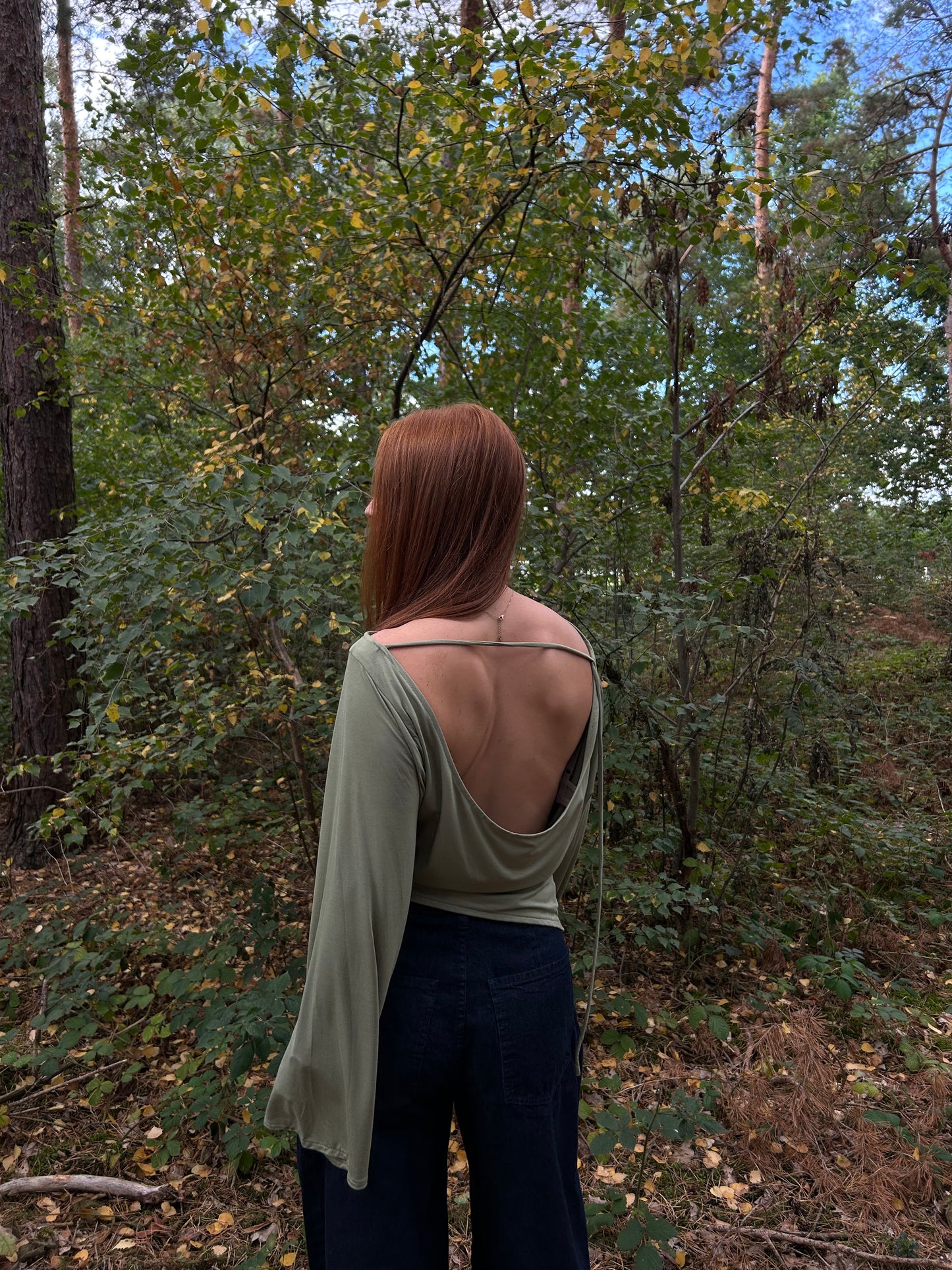 Top Wide Sleeves Tight Waist Green